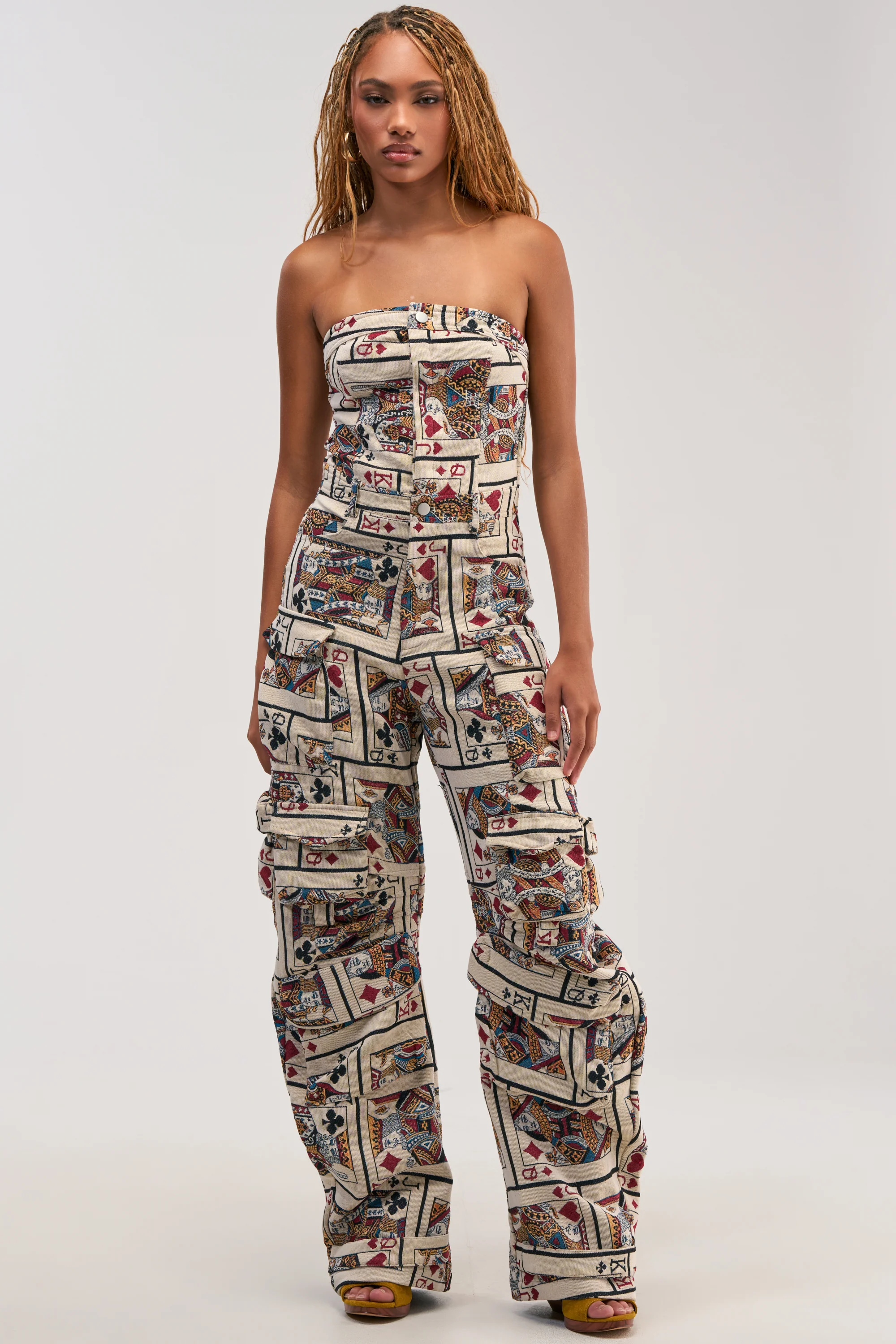 NO ONE LIKE ME CARD PRINT CARGO JUMPSUIT - Akira Store