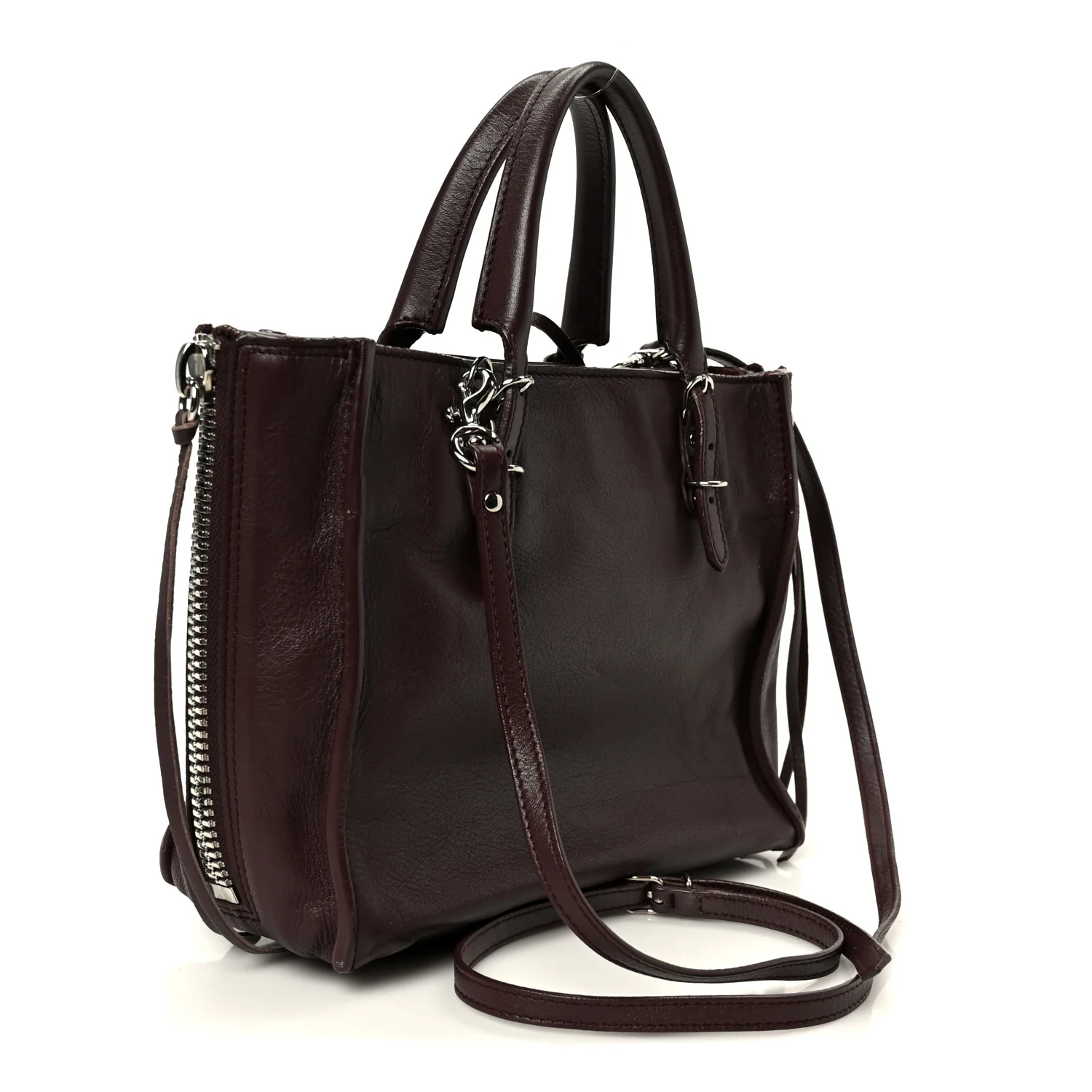Calfskin Papier Mini A4 Zip Around Tote Rouge Aubergine