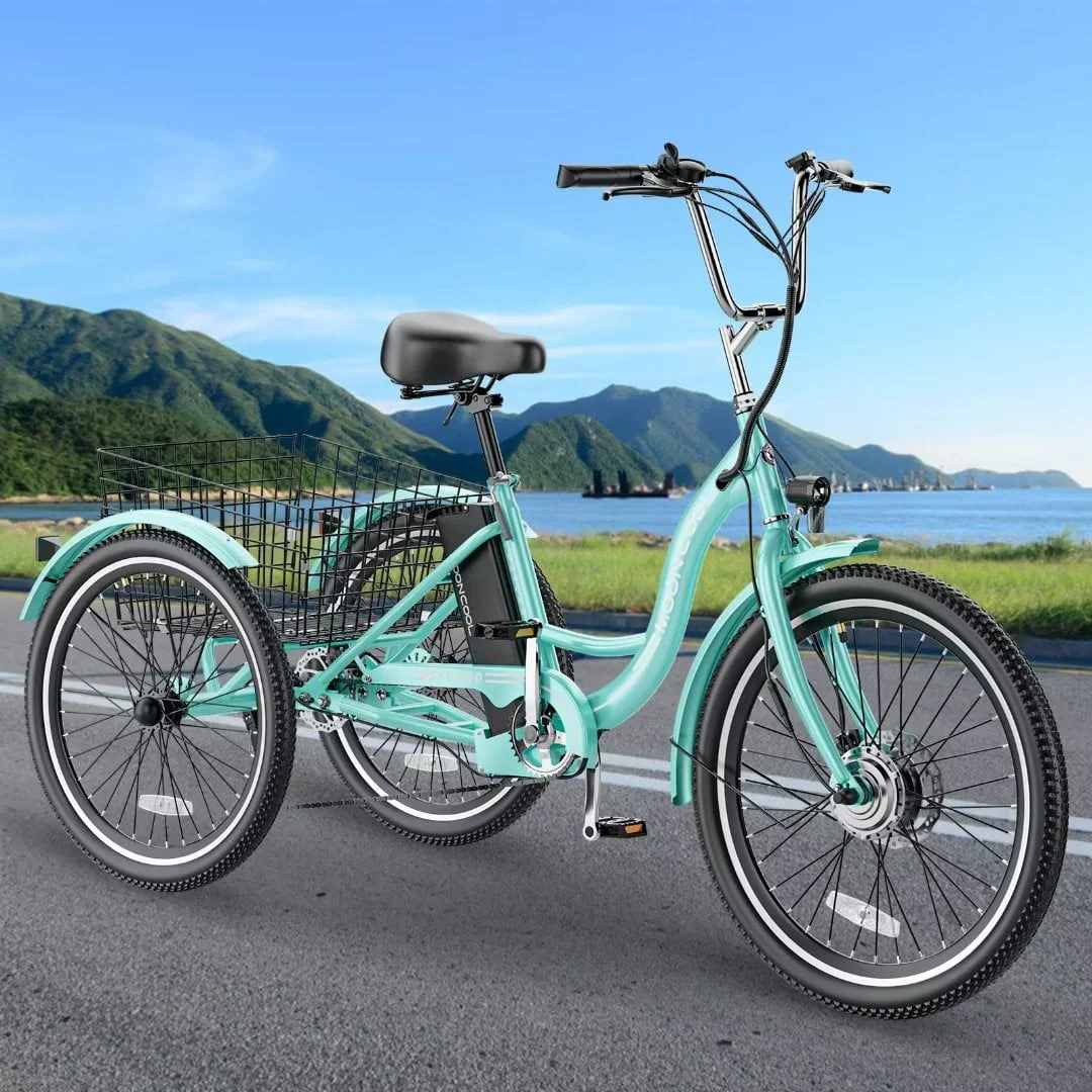 24" Electric Tricycle for Adults Seniors,7 Speed 3 Wheel E-Bike with Large Basket/Low-Step Through Frame,350W Motor 36V/10.4AH lithium bettery, 15.5MPH - Image 10