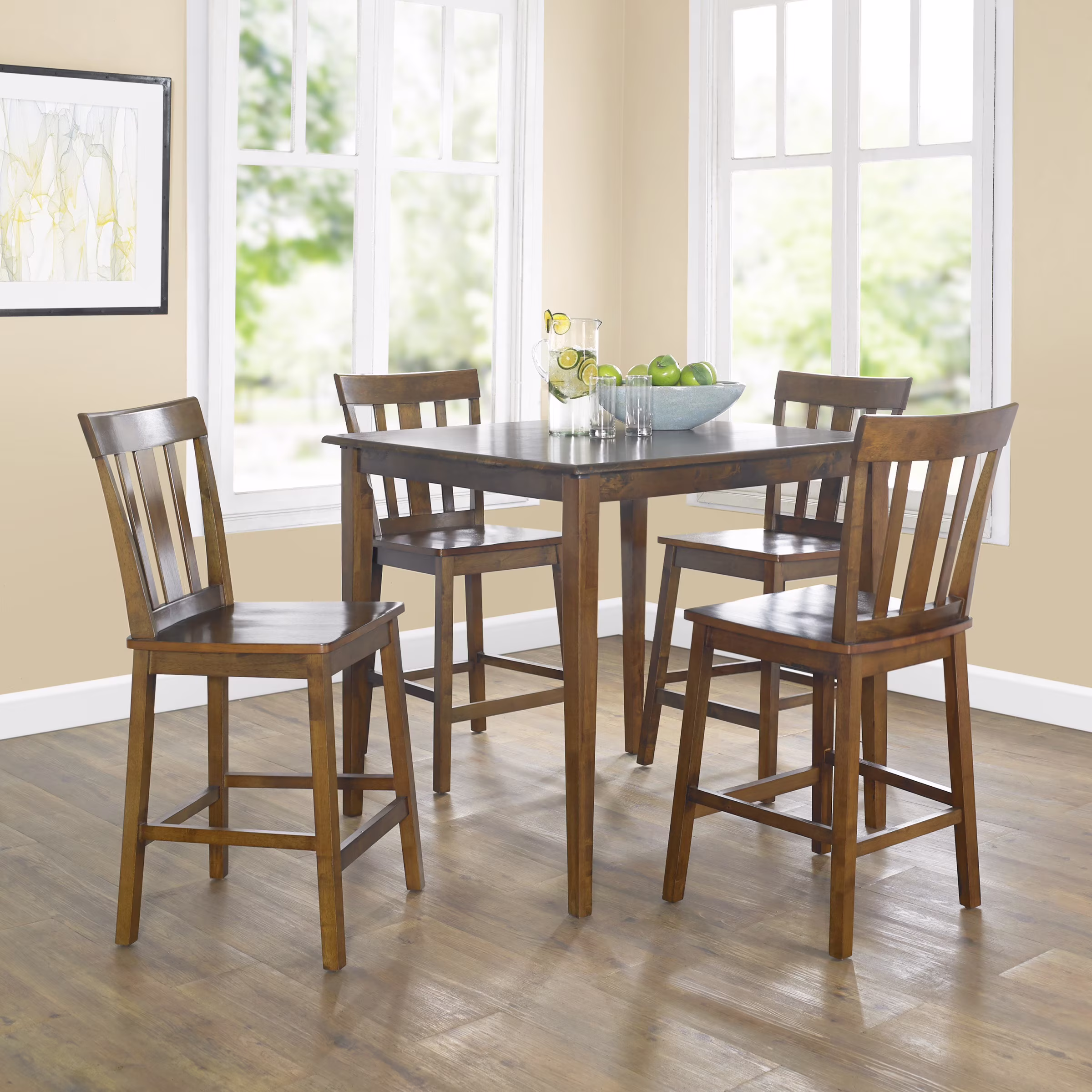 5 Piece Mission Counter Height Dining Set, Solid Wood, Cherry Color for Indoor(Cherry)
