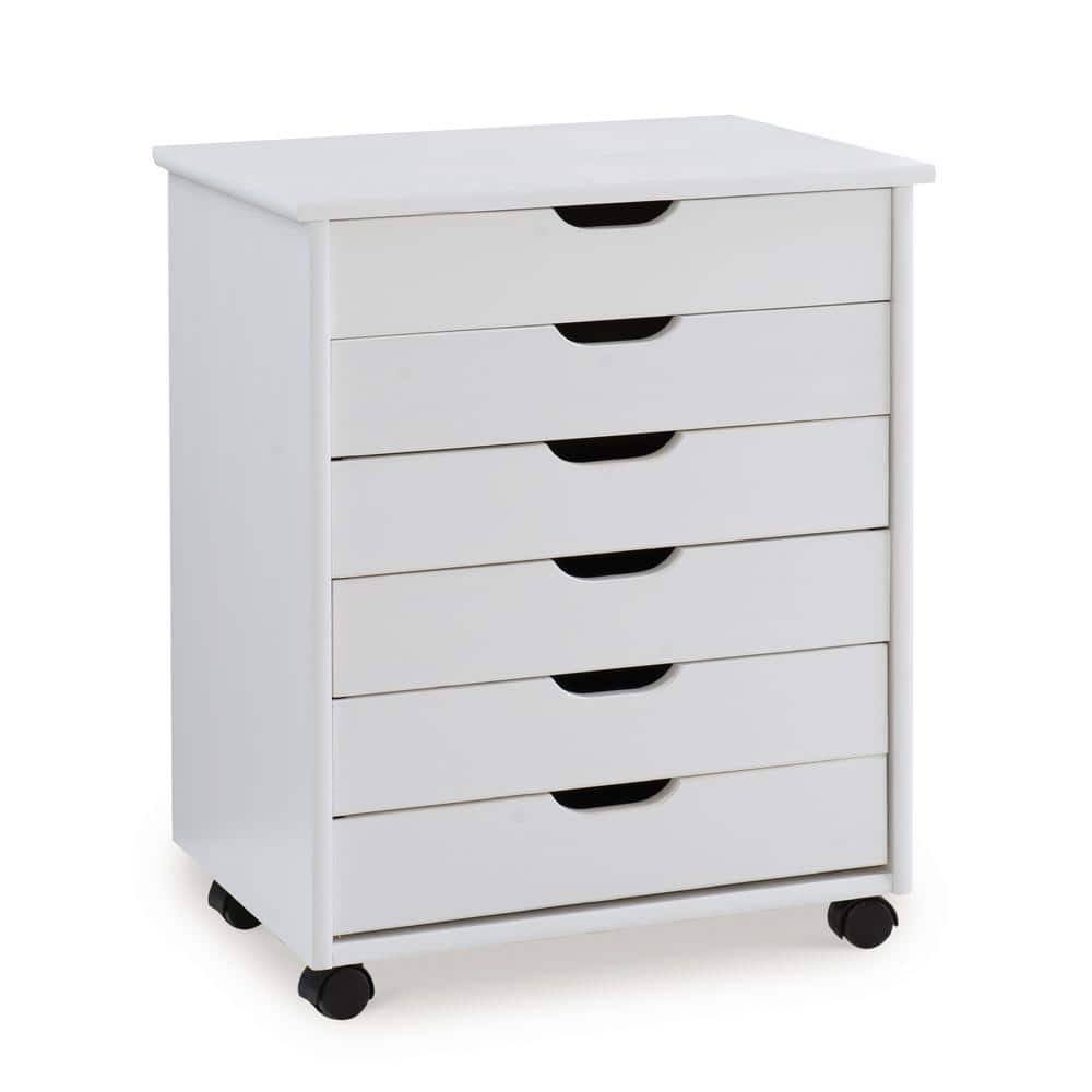 McLeod White Wash 6 Drawer Wide Rolling Storage Organizational Cart