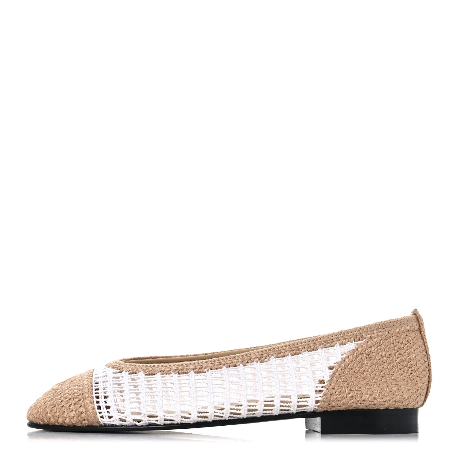 Raffia Cap Toe Ballerina Flats 37 White Beige