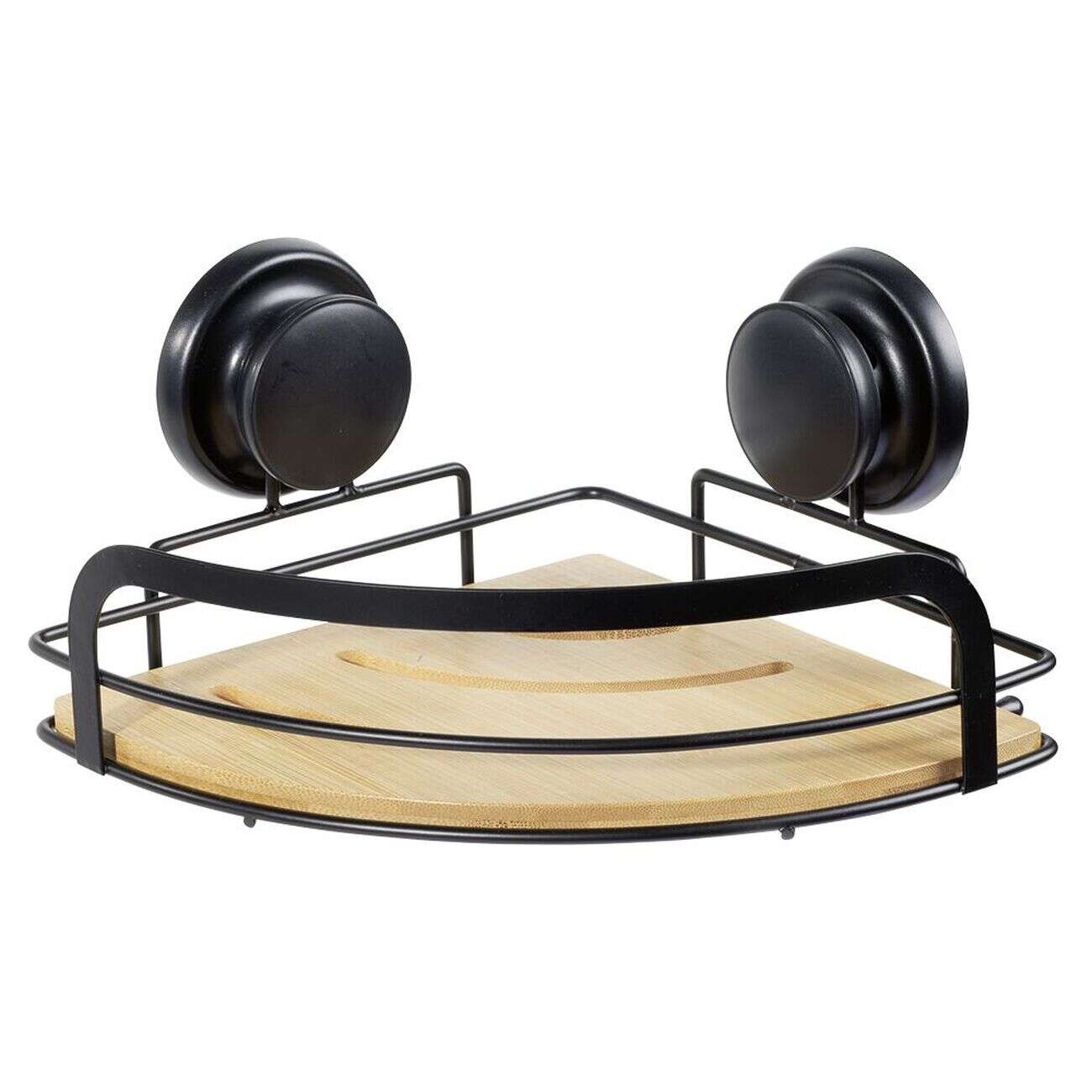 Serviteur de douche d'angle bambou et métal noir