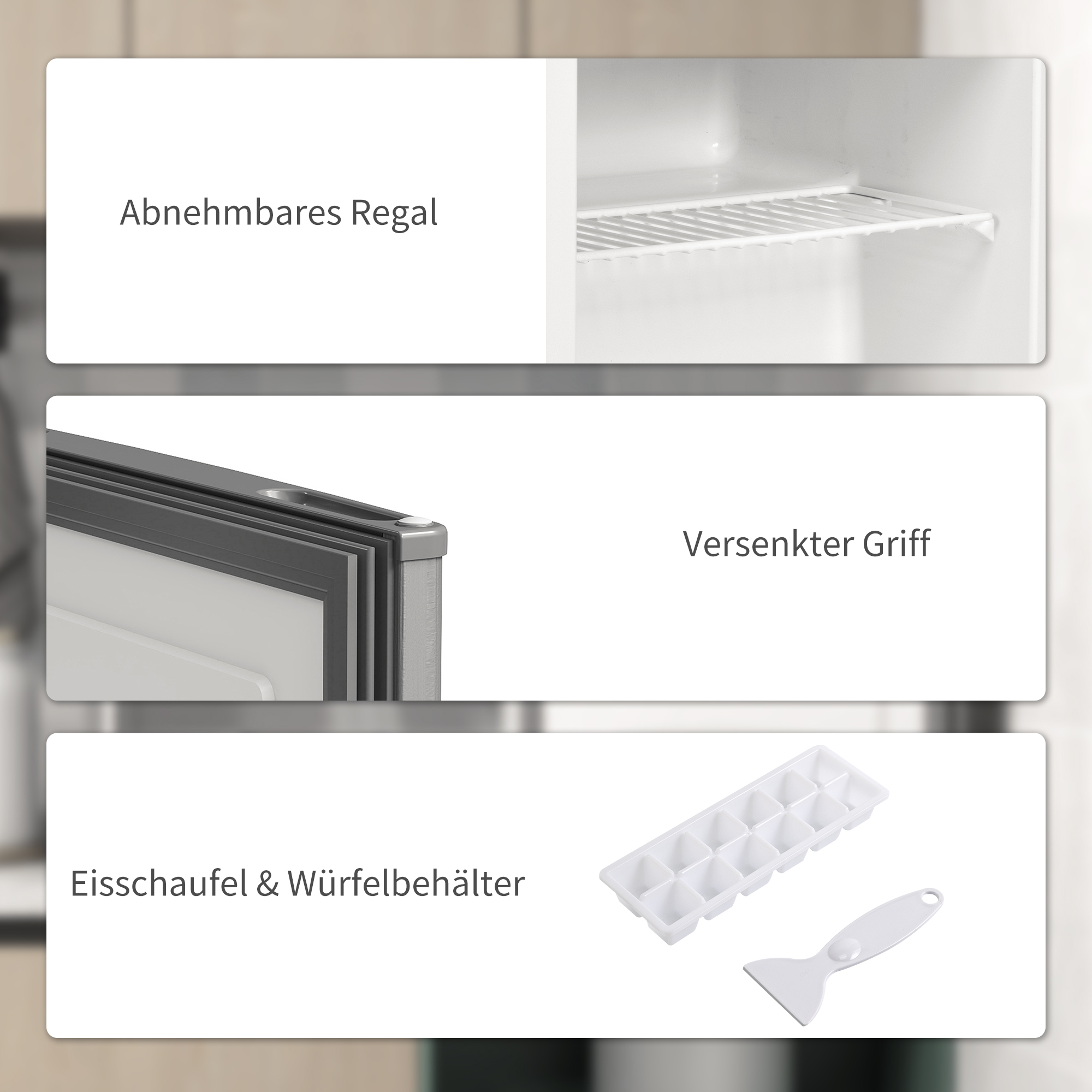 HOMCOM Mini-Vriezer 35 L, Electrische Vriesbox, Vrijstaand 161W, Mini Diepvrieskist 47 x 44,2 x 48,8 cm, Grijs