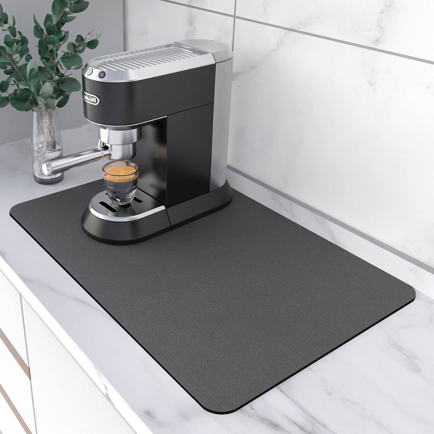 PoYang Coffee Maker Mat for Countertops: Coffee Mat Absorbent Coffee Bar Mat for Kitchen Hide Stain Rubber Backed, 12