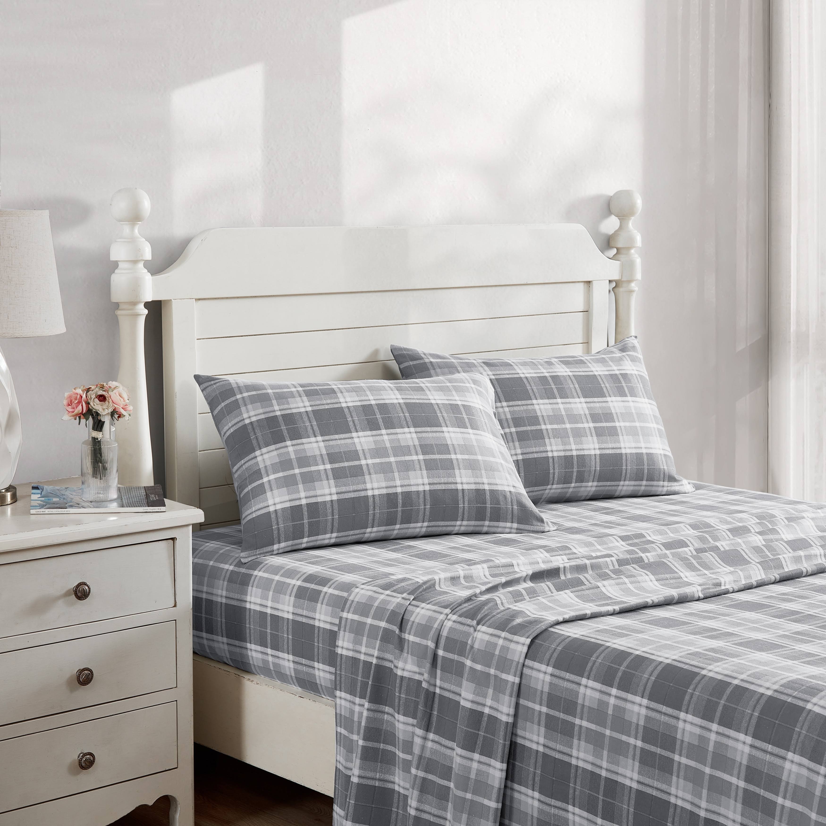 Laura Ashley Mulholland Plaid Flannel Sheet Set - Grey - Queen