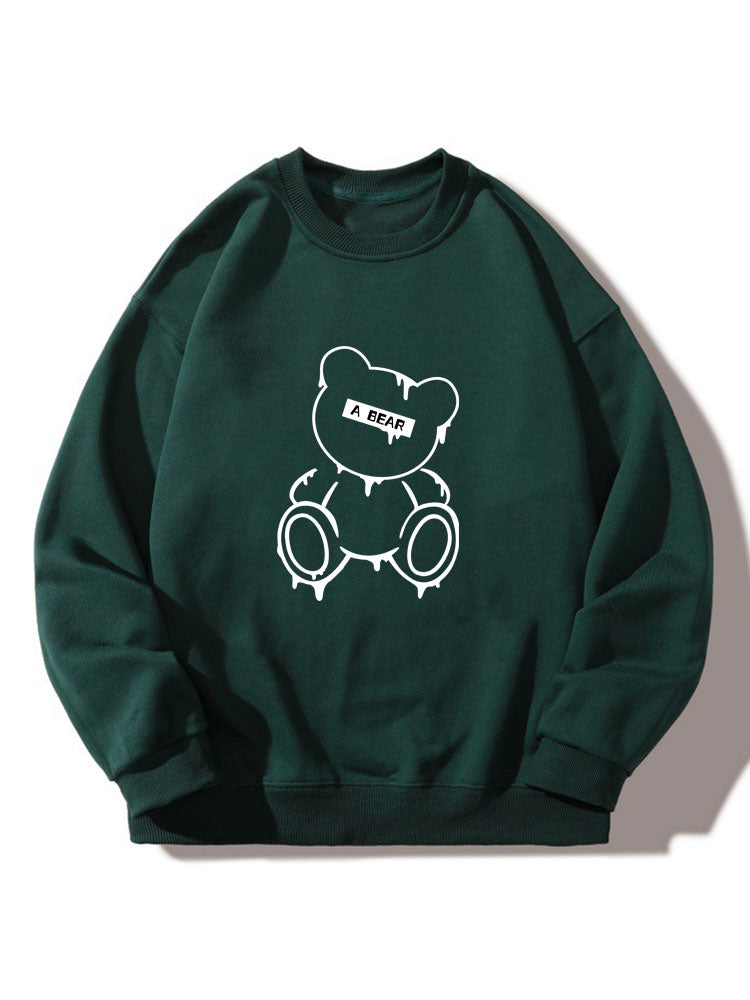 Sweat-shirt décontracté à col rond imprimé ours fondu