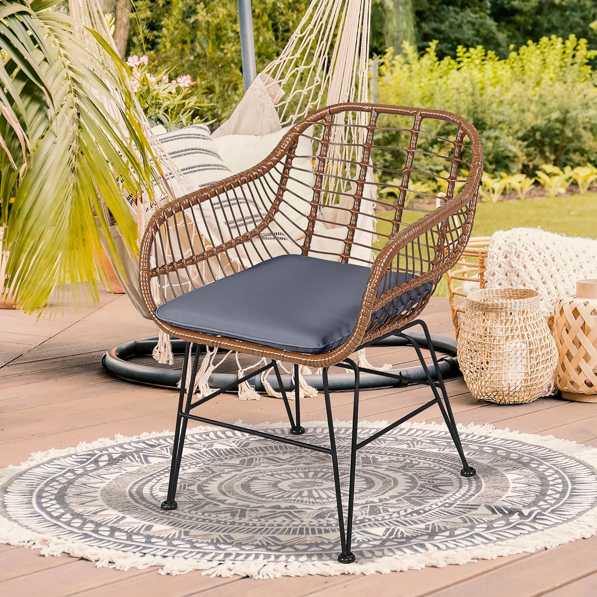 Costway 3PCS Patio Rattan Bistro Set Coffee Table Armchair Garden Red Cushion