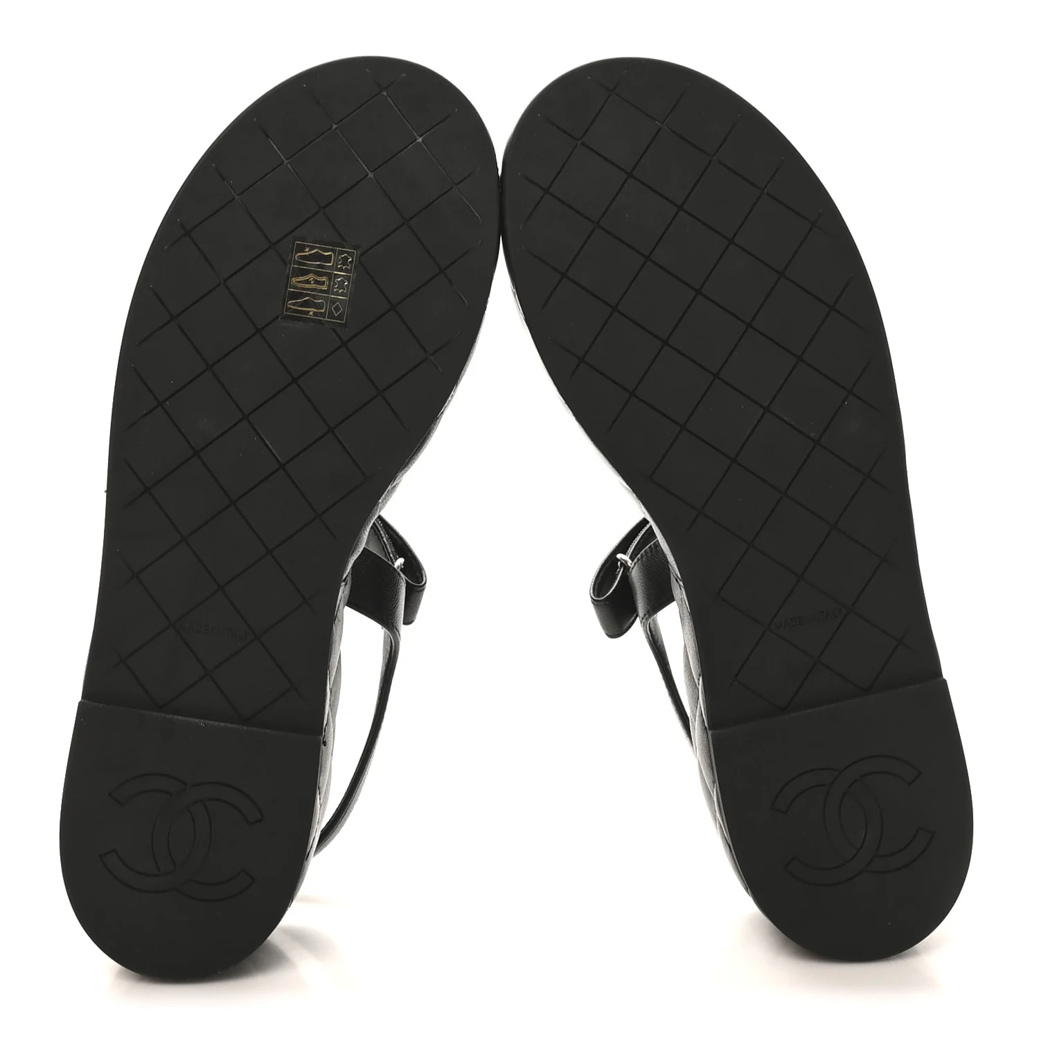 Lambskin Quilted Chain CC Platform Sandals 39.5 Black