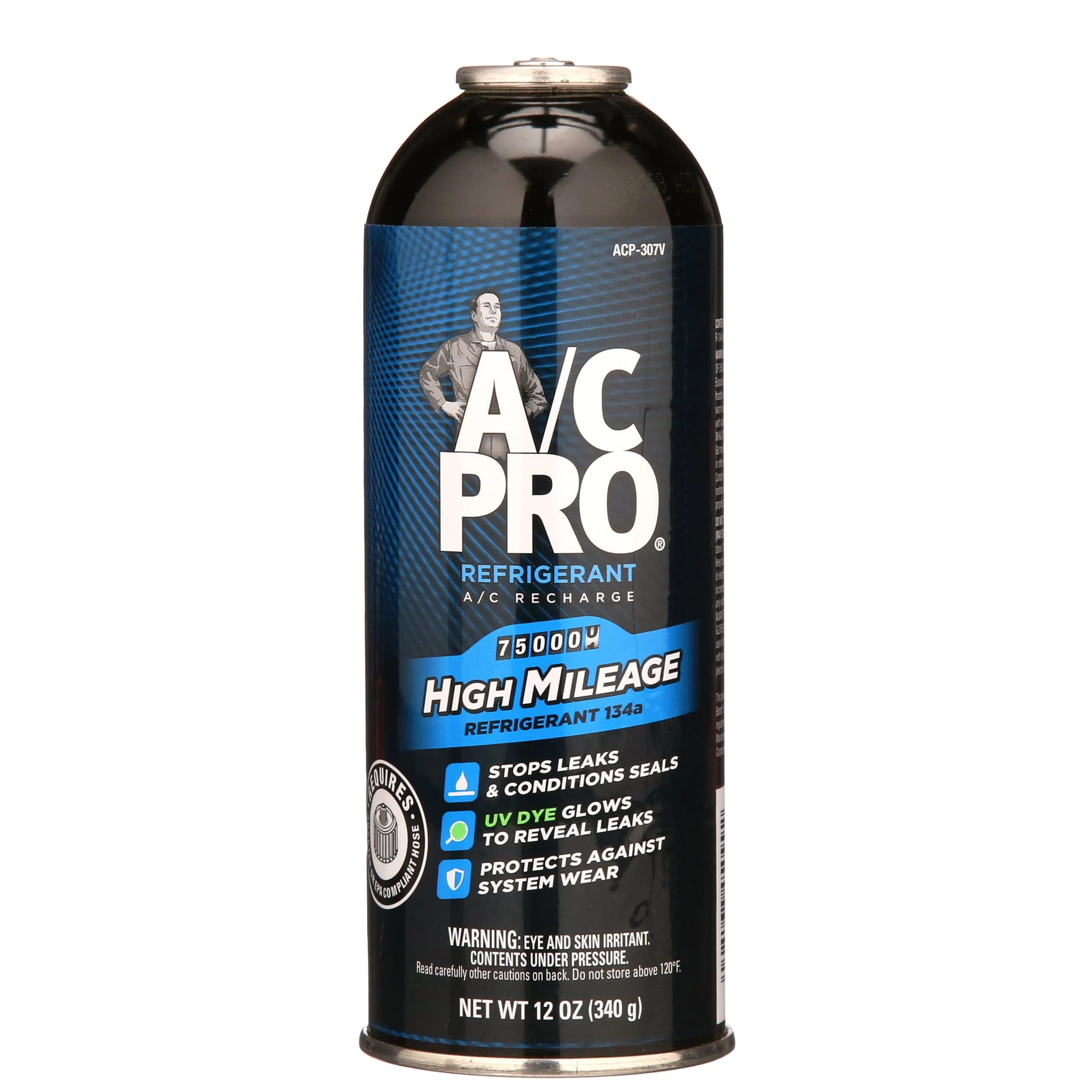 A/C Pro High Mileage R - 134a A/C Recharge Auto Air Conditioner Refrigerant Refill, 12 oz