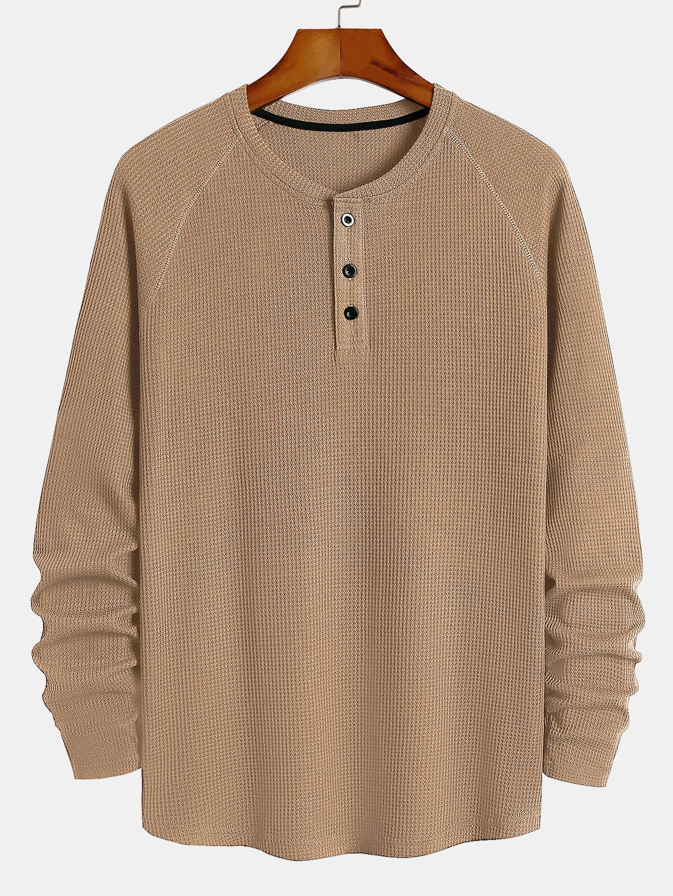 Chemise Henley à manches longues et ourlet arrondi en gaufrette