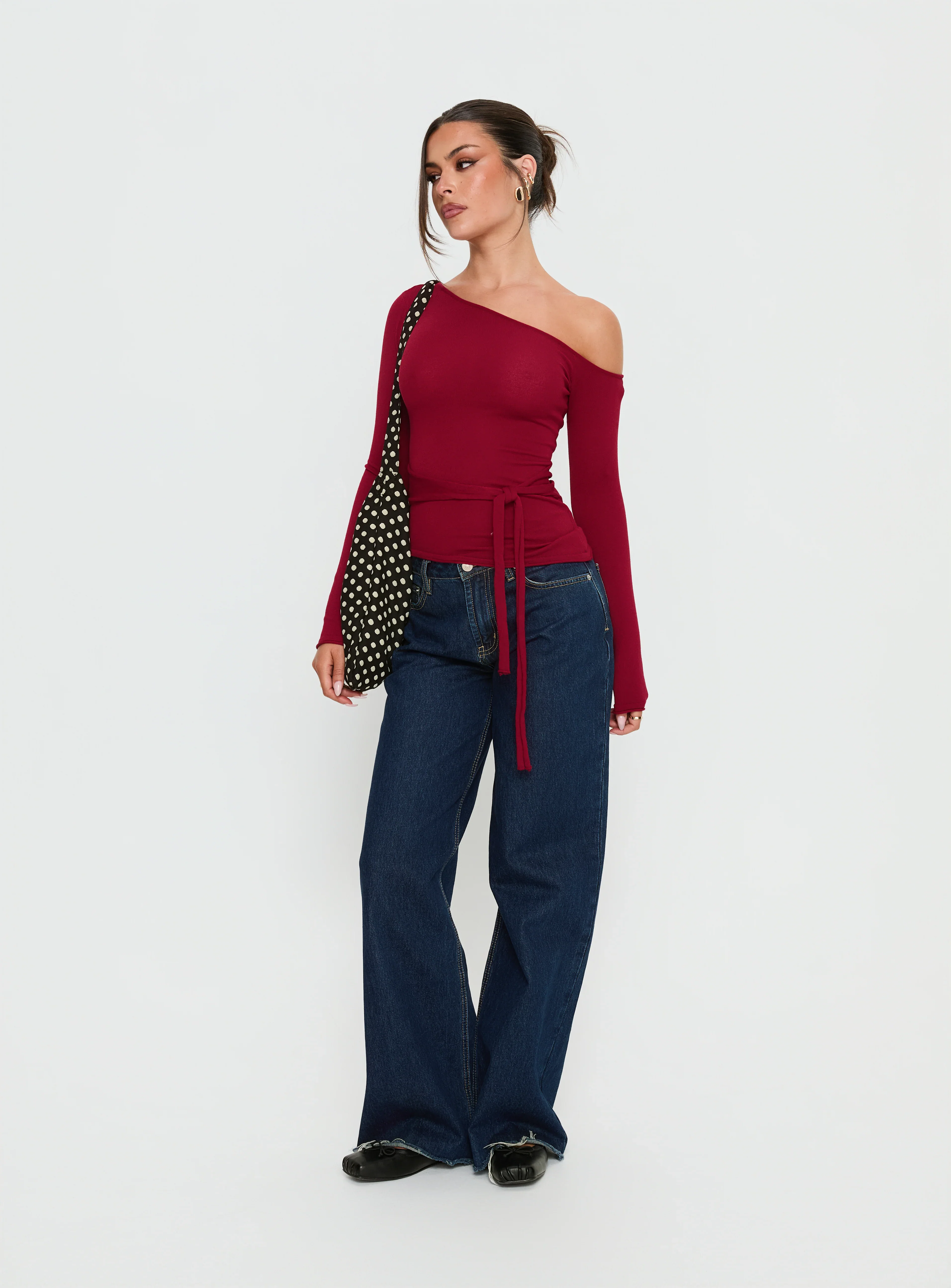Kastor One Shoulder Long Sleeve Top Burgundy