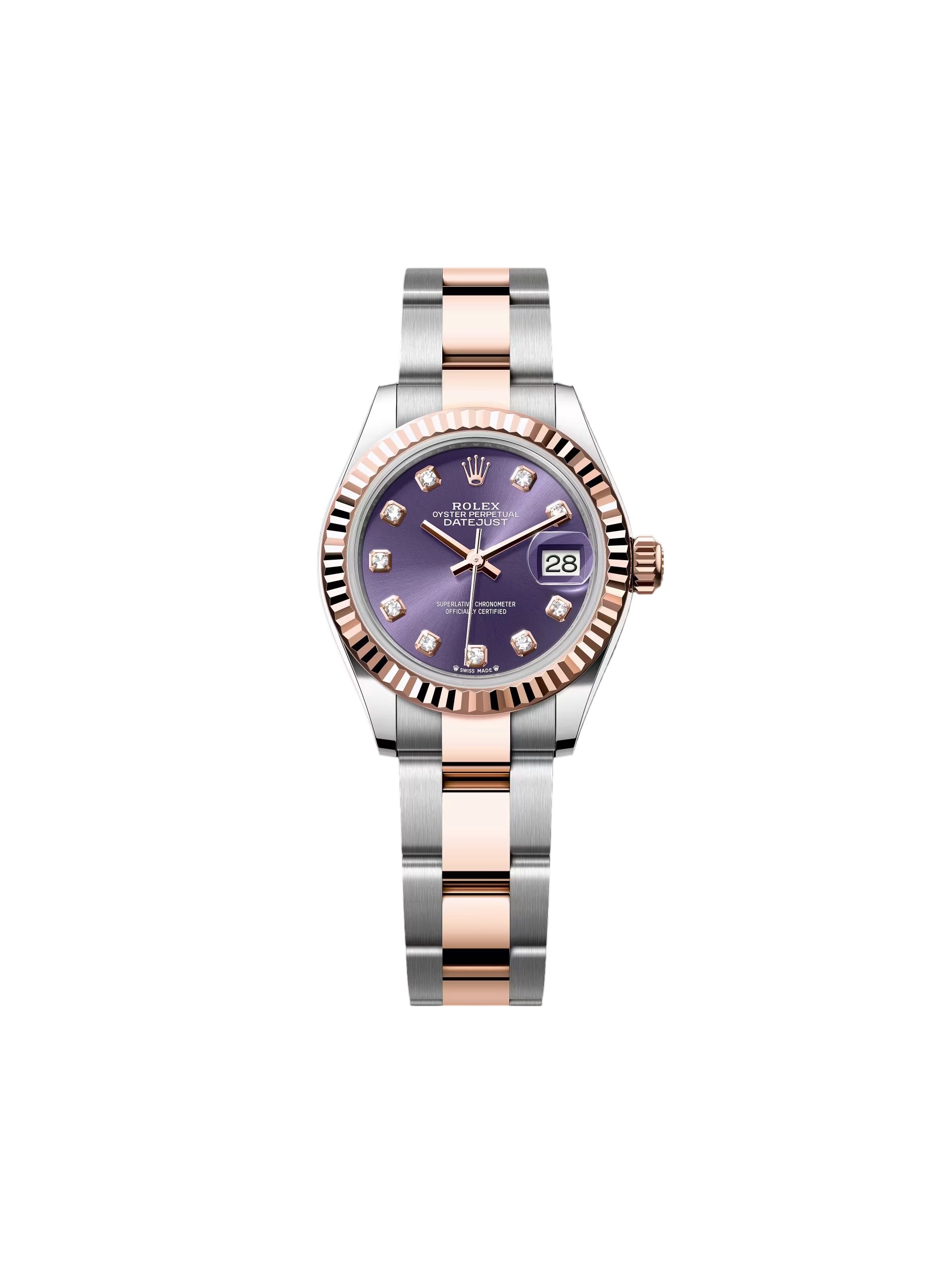 【Super Clone】RLX Lady-Datejust 28mm 279171 Aubergine Diamond Oyster Stainless Steel and Rose Gold