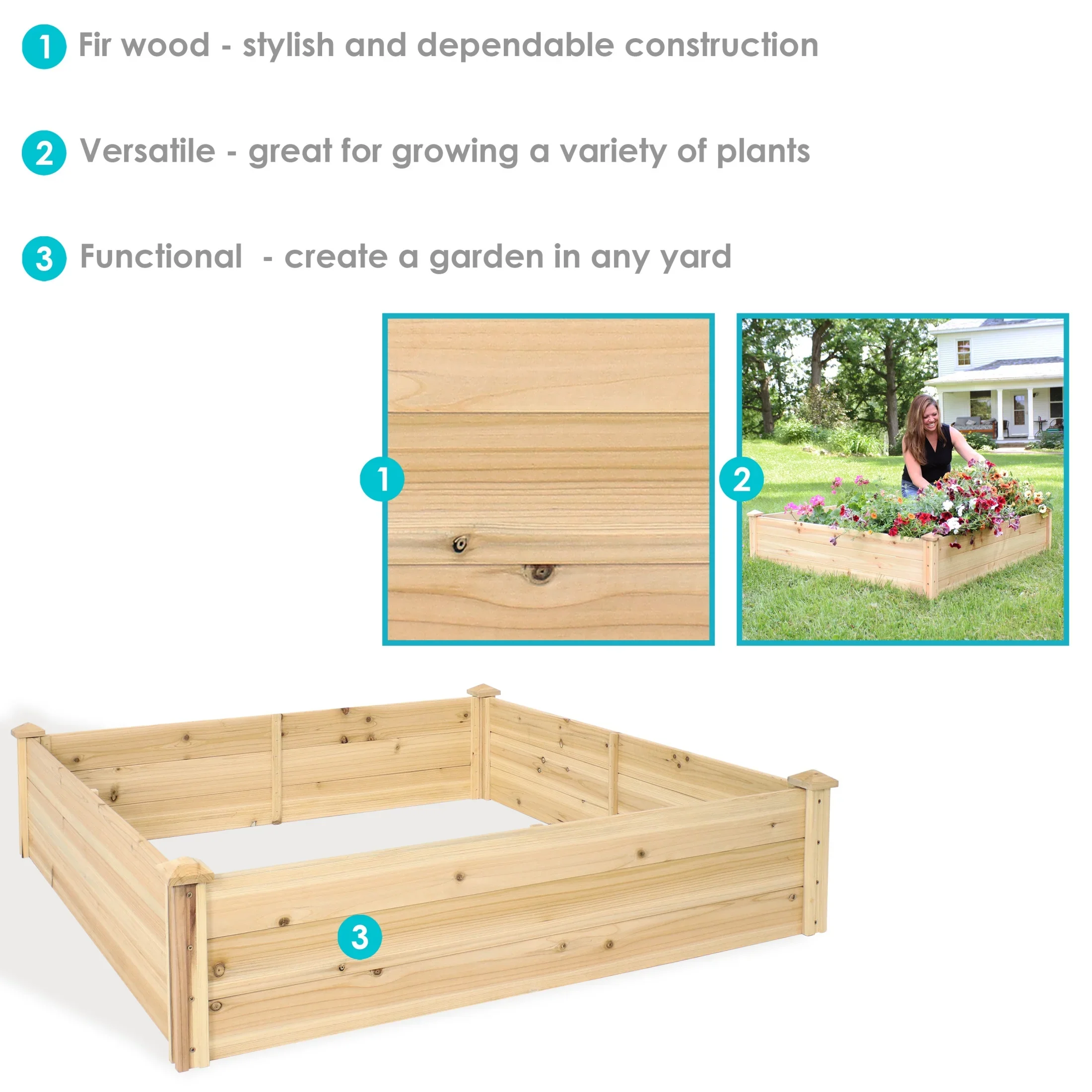Sunnydaze 24 x 48.25 x 12.25 Rectangular Natural Wooden Outdoor Raised Garden Bed