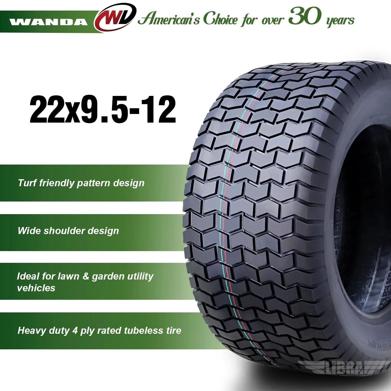 22X9.5-12 Lawn Mower Tractor Cart Turf Tire 4 Ply 22x9.5x12-13135 - Image 2
