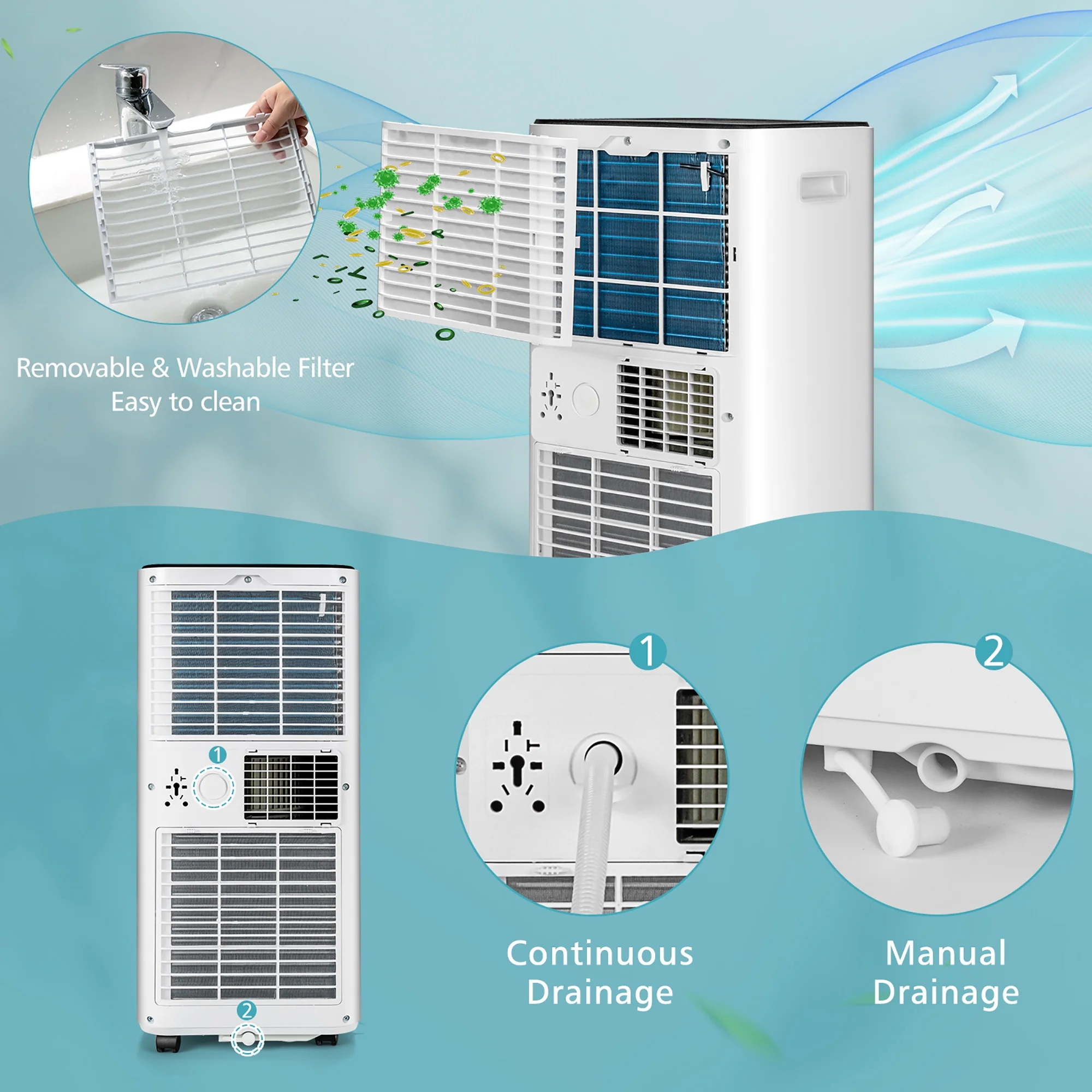 10000 BTU Portable Air Conditioner 3-in-1 Air Cooler with Fan Dehum Sleep Mode - Image 8