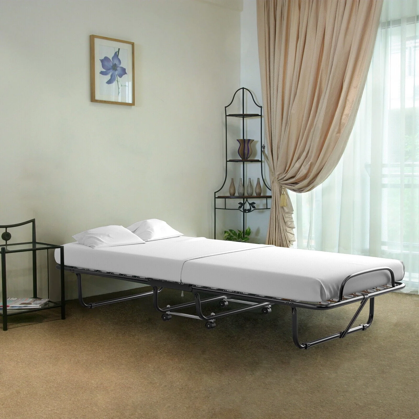 Rollaway Folding Metal Bed Memory Foam Mattress Cot Guest Made in Italy - Image 2
