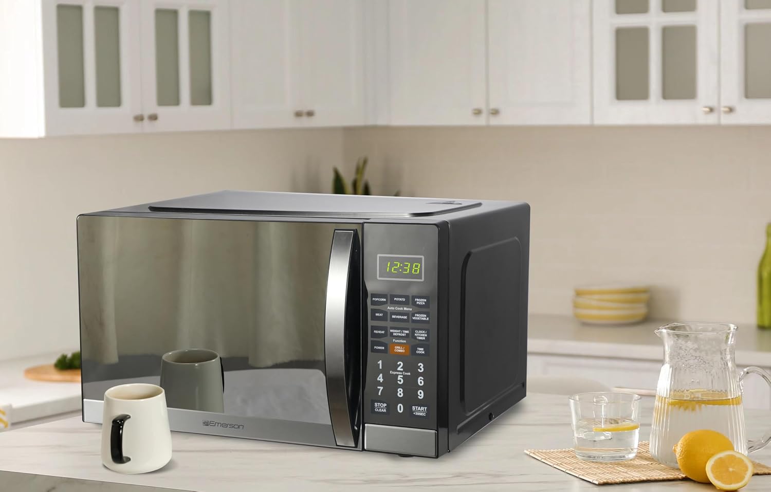 Emerson MWG1191SB 1.1 Cu1100W Power, Stainless Steel, LED Timer Display, 11 Power Levels, 9 Preset Cooking Options, Removable Glass Turntable, Child Lock, Built-in Grill Function Microwave