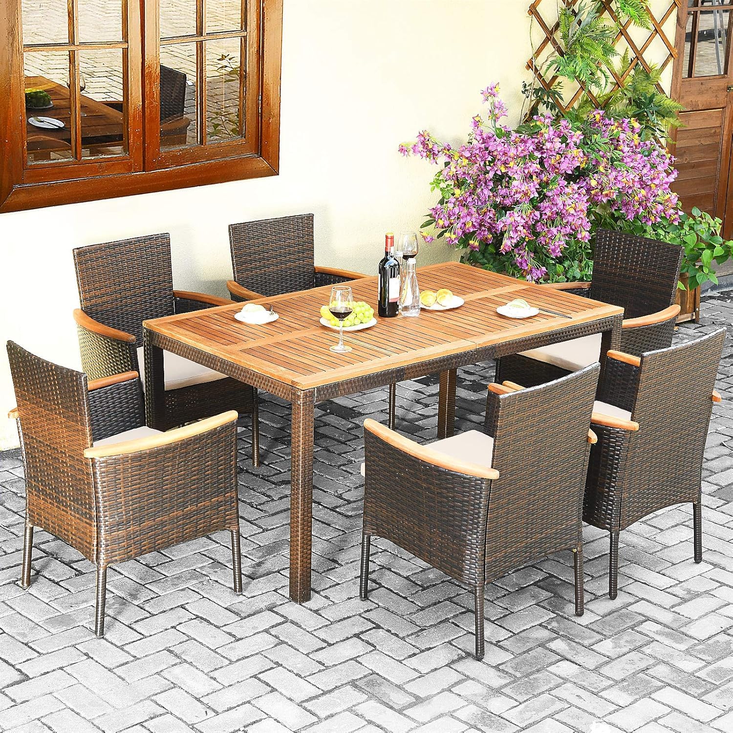 Tangkula Outdoor Patio Wicker Chairs Set of 6 for Poolside