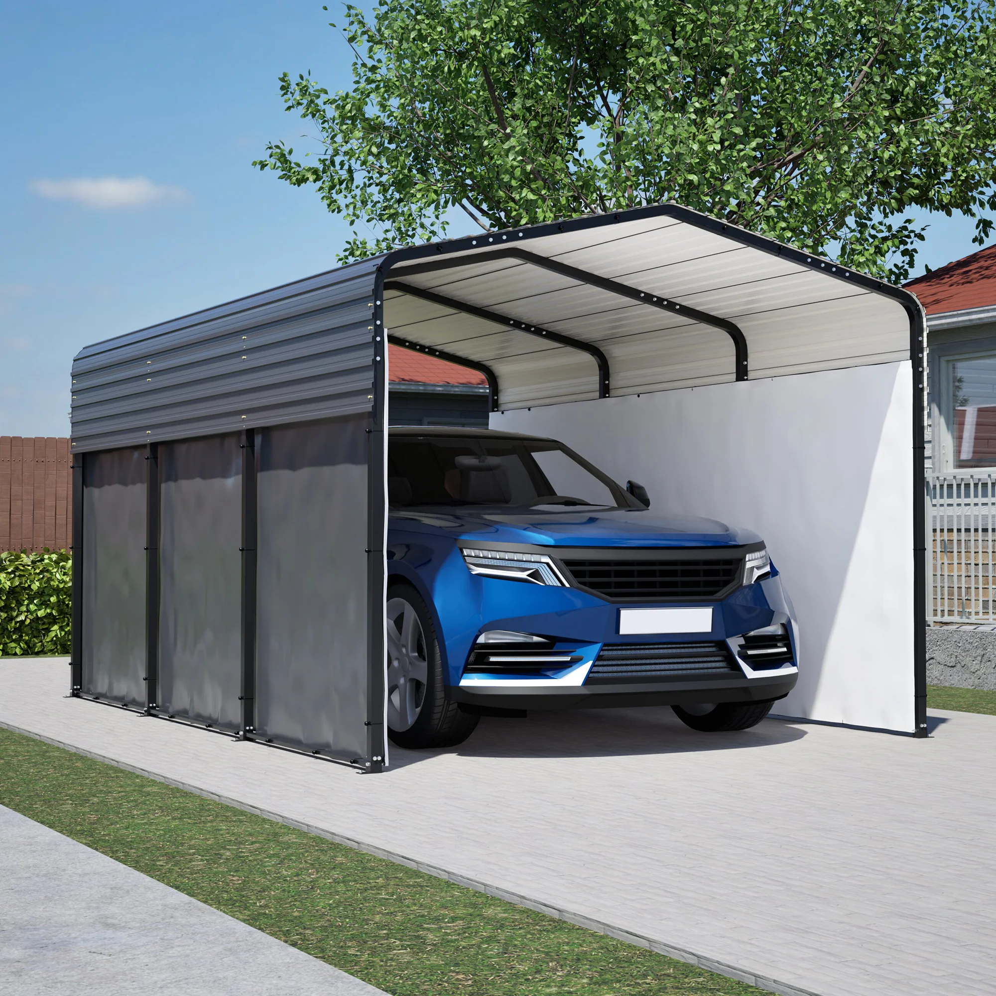 AECOJOY 10x15 FT Metal Carport Carports with Waterproof Cloth, Heavy Duty Galvanized Steel Roof