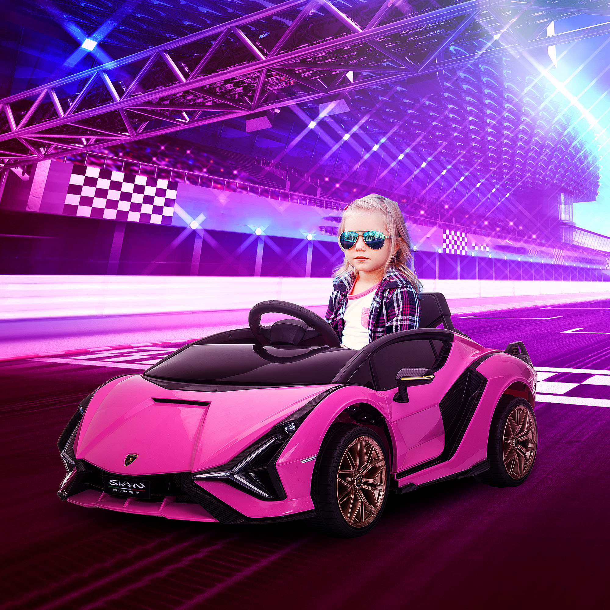 HOMCOM Kinder Elektrische Auto, Lamborghini, 3-5 km/u, Afstandsbediening, voor 3-5 Jaar, Roze