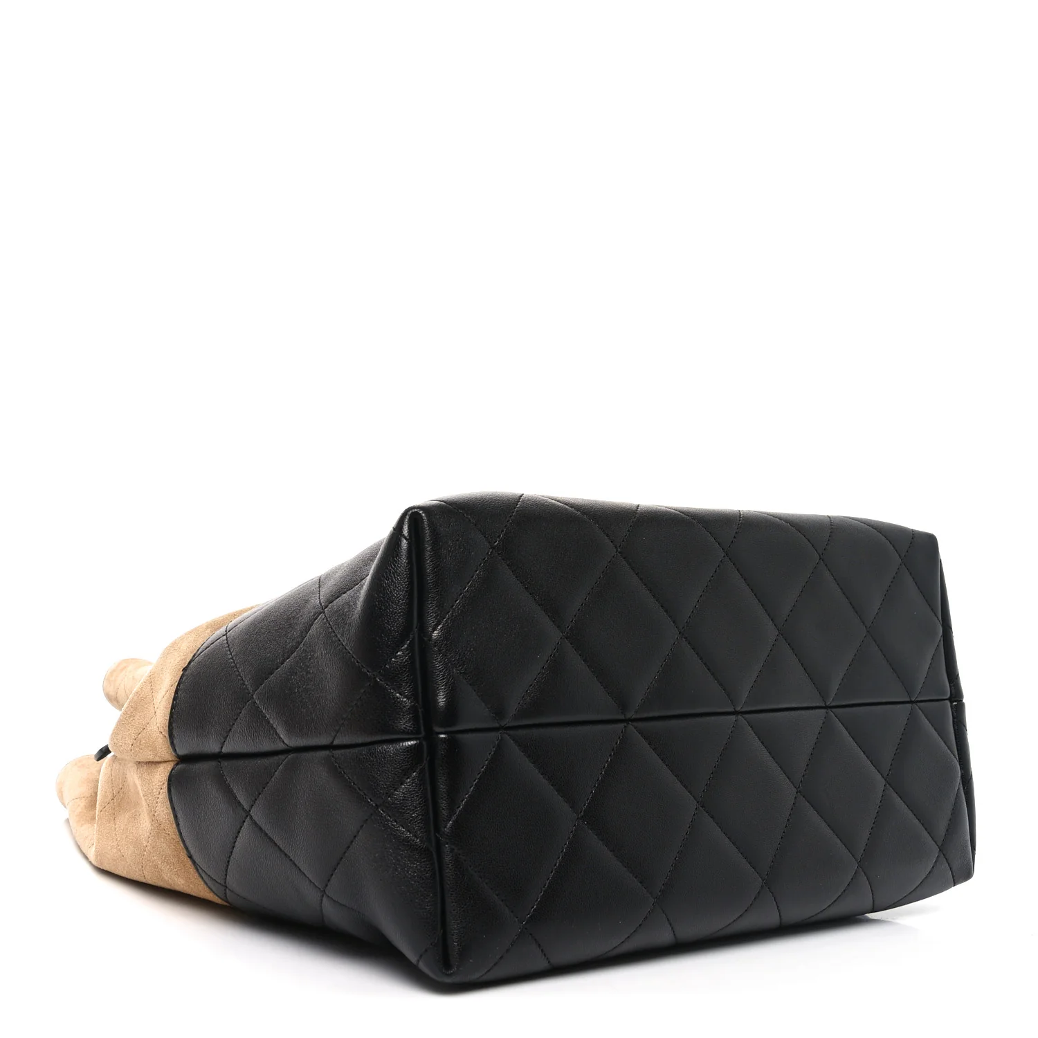 Suede Shiny Lambskin Quilted Large Shopping Bag Beige Black