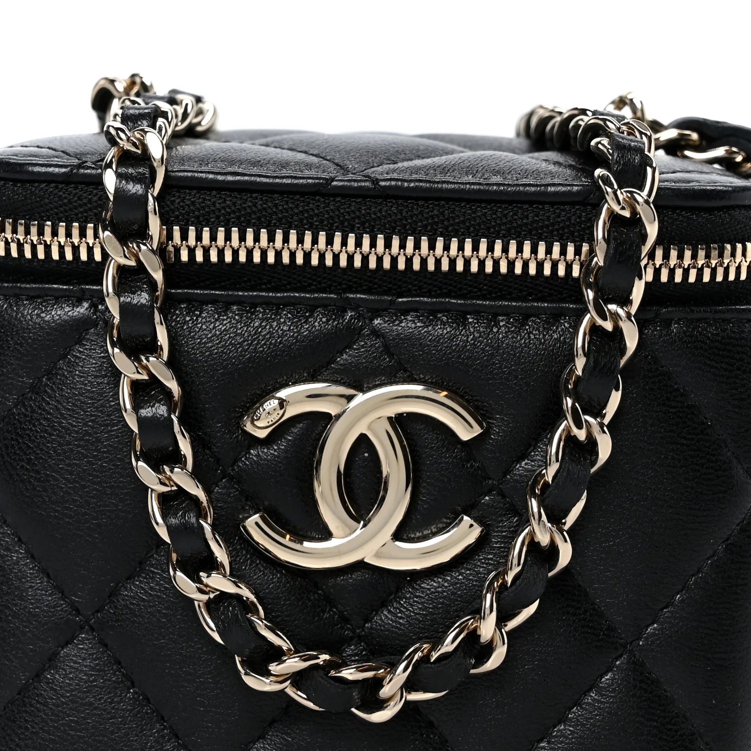 Lambskin Quilted Mini CC Crush Vanity Case With Chain Black