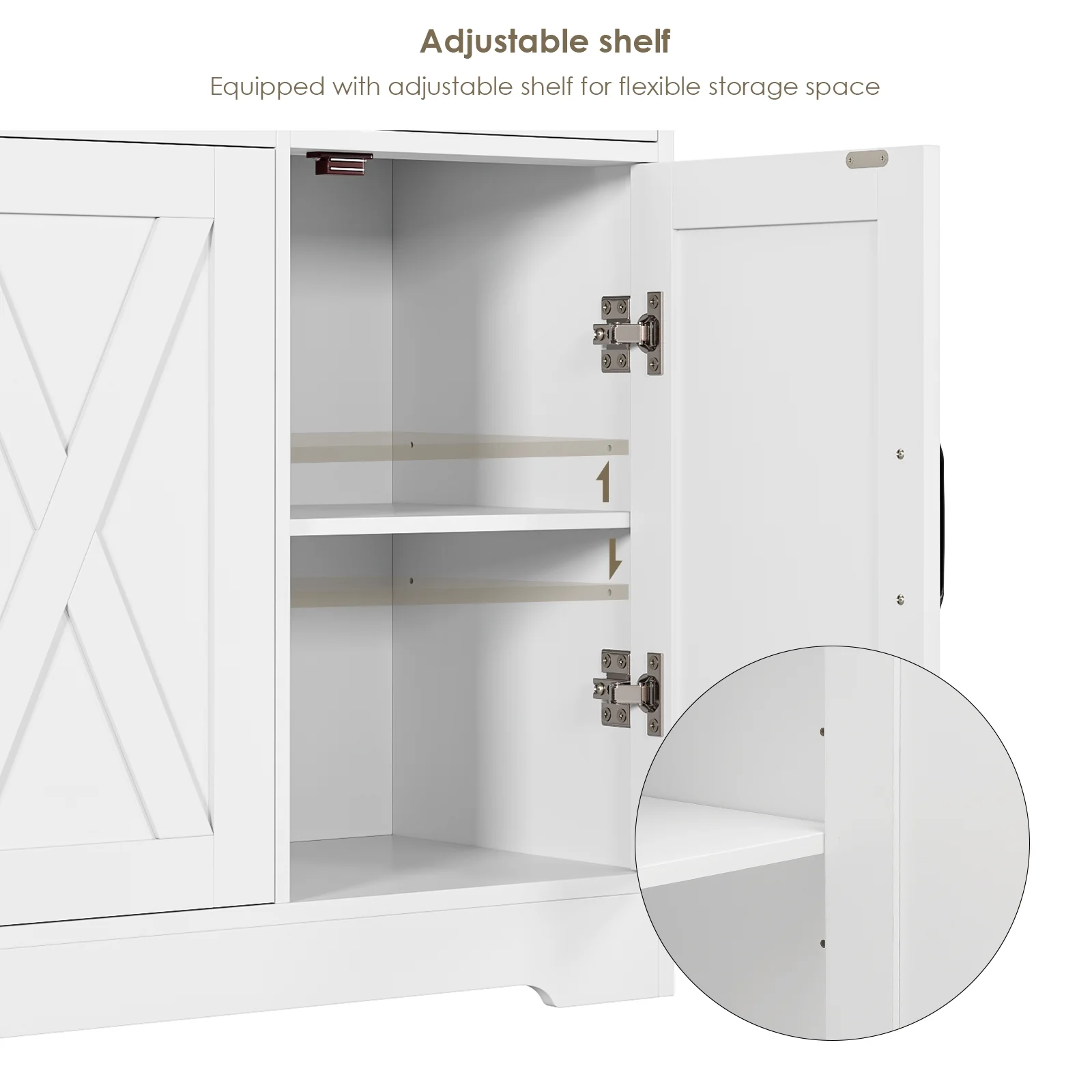 42.5'' Kitchen Buffet Sideboard Cabinet, 3 Drawers Farmhouse Coffee Bar Storage Cabinet with Adjustable Shelf, White(White) - Image 6