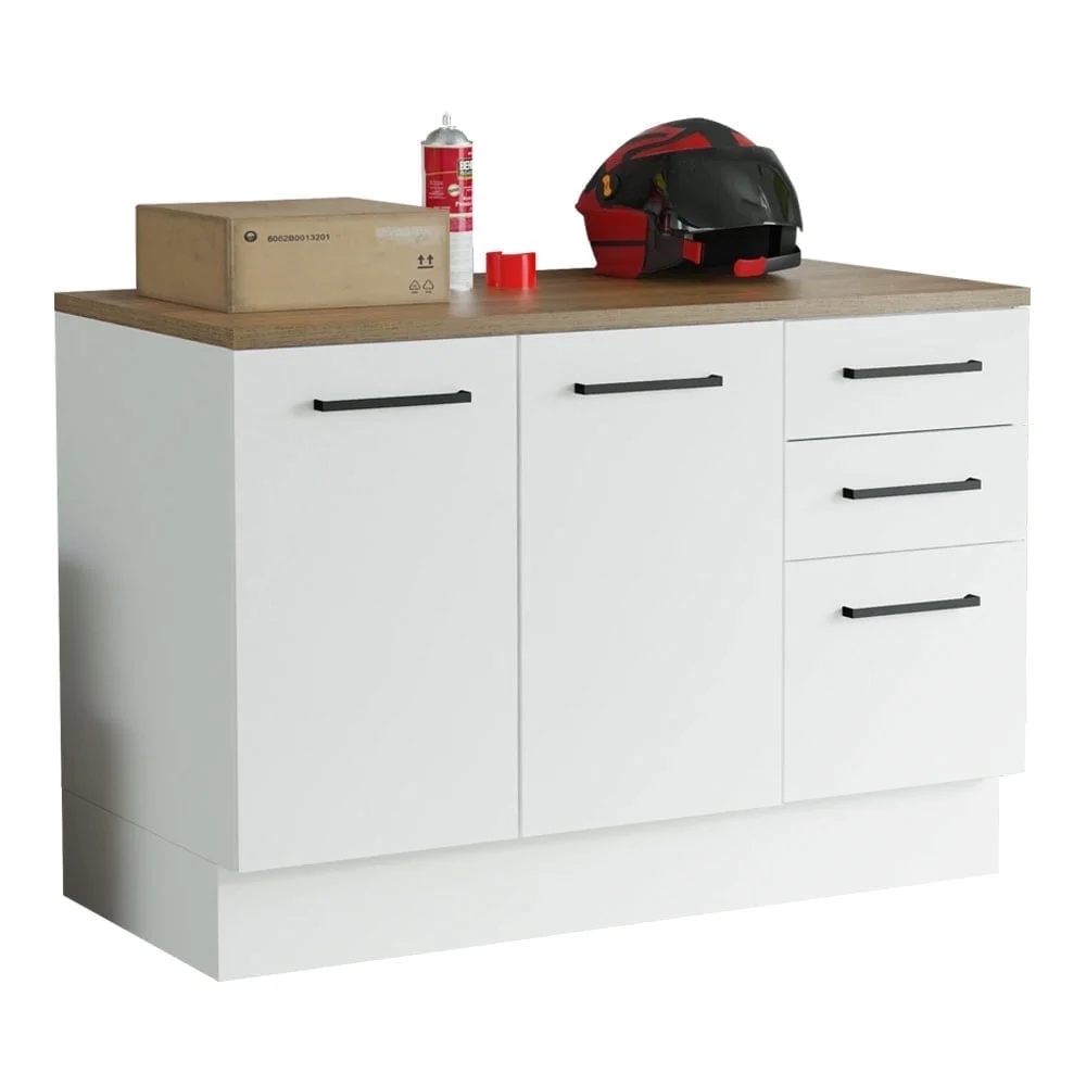 Madesa Garage and Utility Room Base Storage Cabinet with 2 Doors and 3 Drawers Storage Shelves 47 in Wooden Organization Unit - White