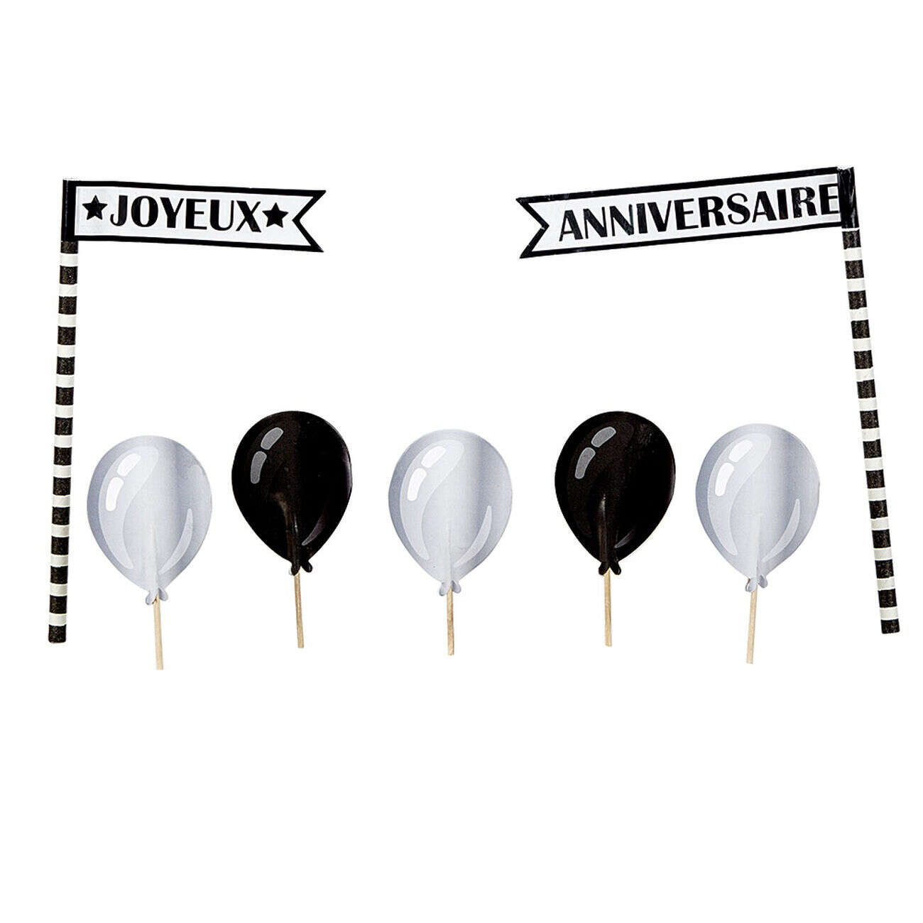 Décoration gâteau Joyeux anniversaire et ballons noirs et gris
