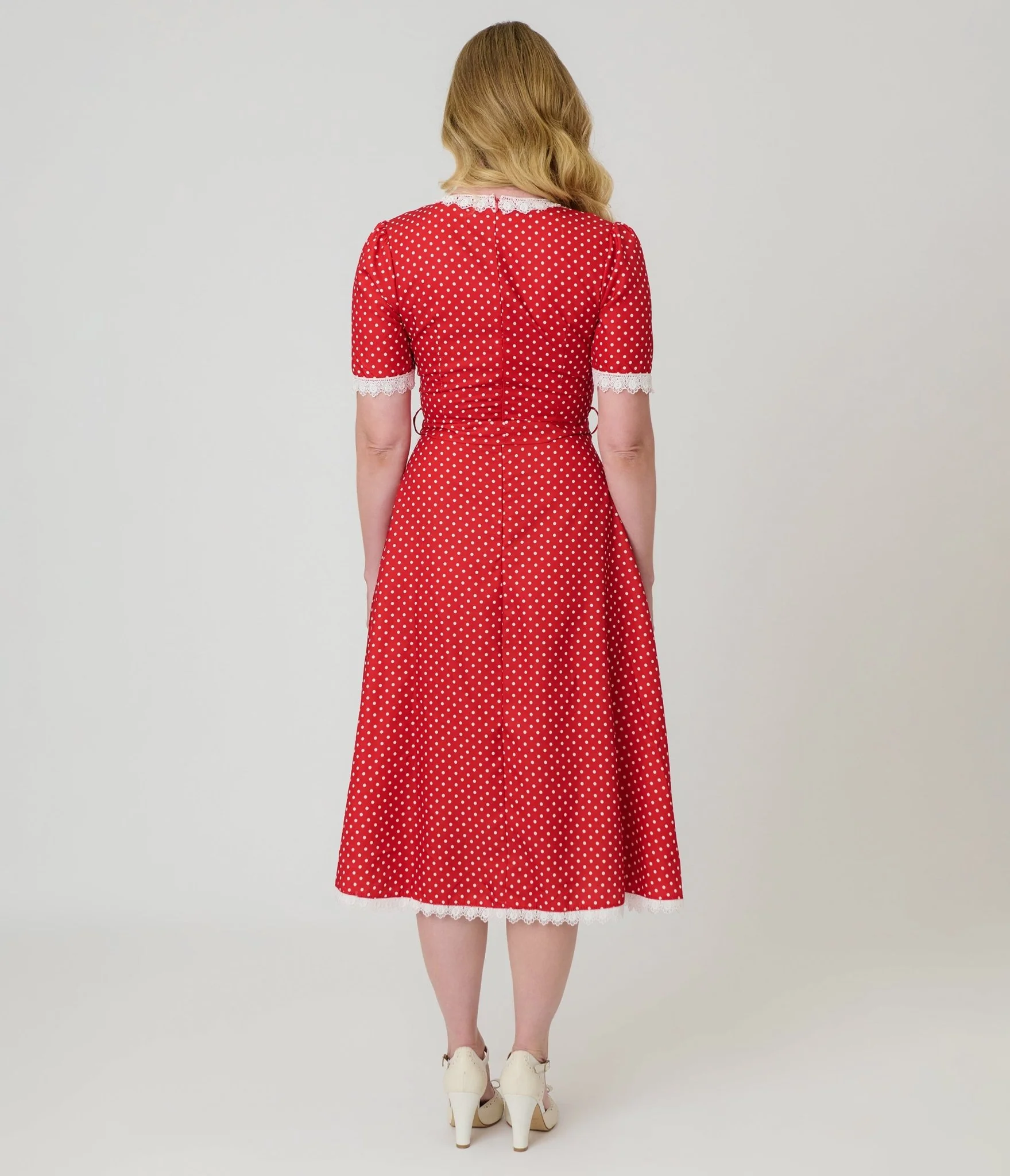 Red Polka Dot V-Neck Swing Dress