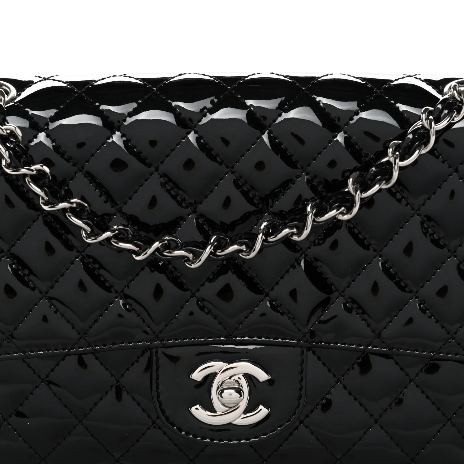 Patent Quilted Secret Label Medium Flap Black
