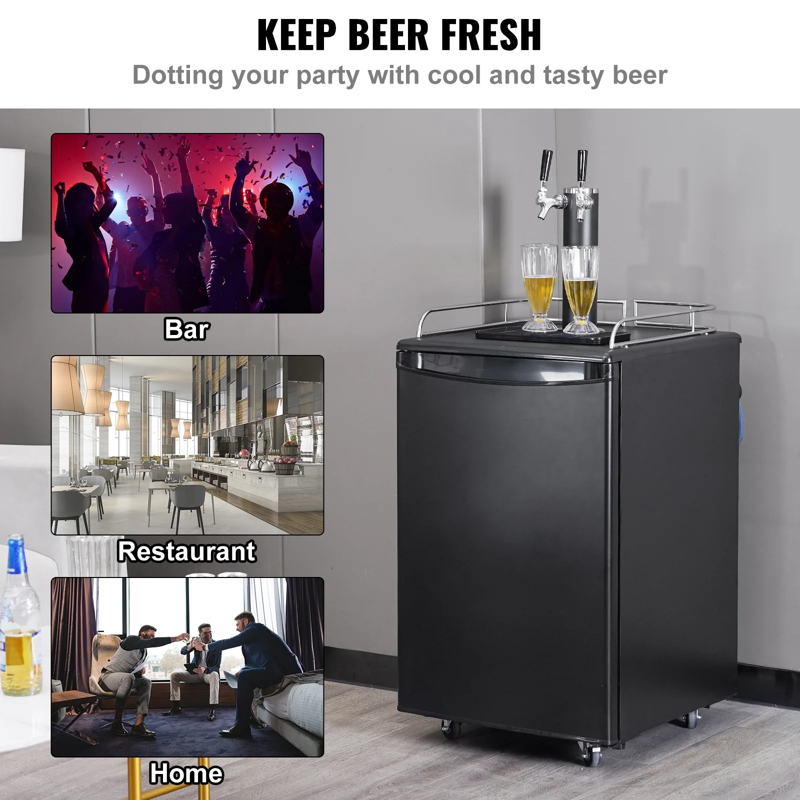 Draft Beer Dispenser Beer Kegerator Full Size Keg Refrigerator Dual Tap - Image 2