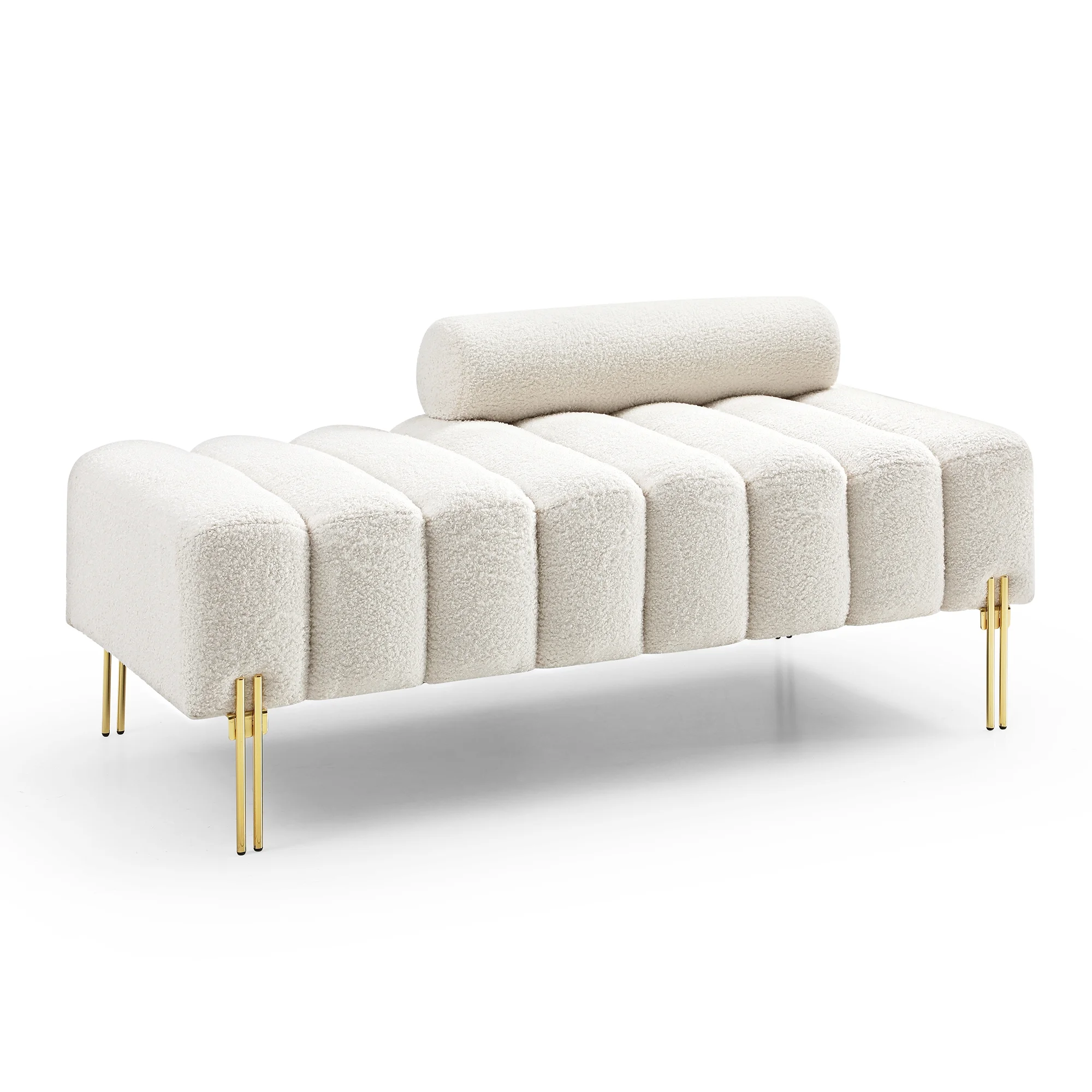 Sherpa Upholstered Indoor Bench, White(White) Image 4
