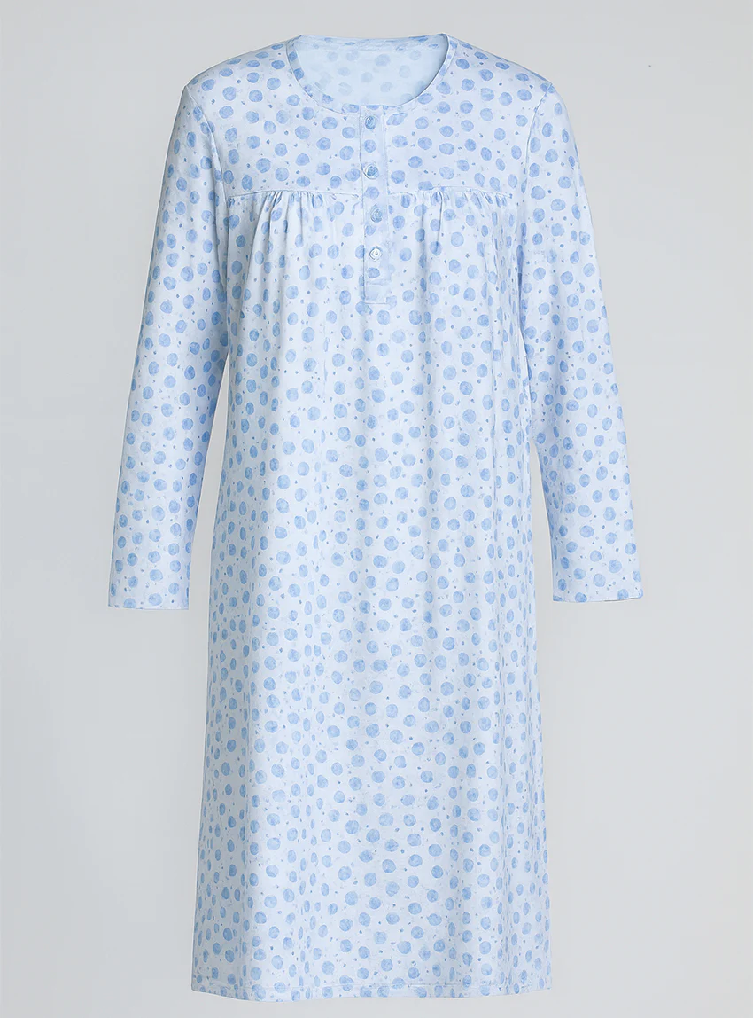 Chemise de nuit femme imprimée en coton pois bleus