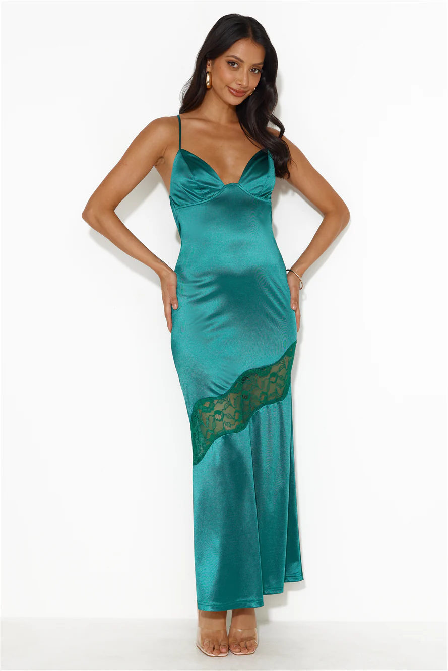 Formal Retreat Satin Maxi Dress Forest Green