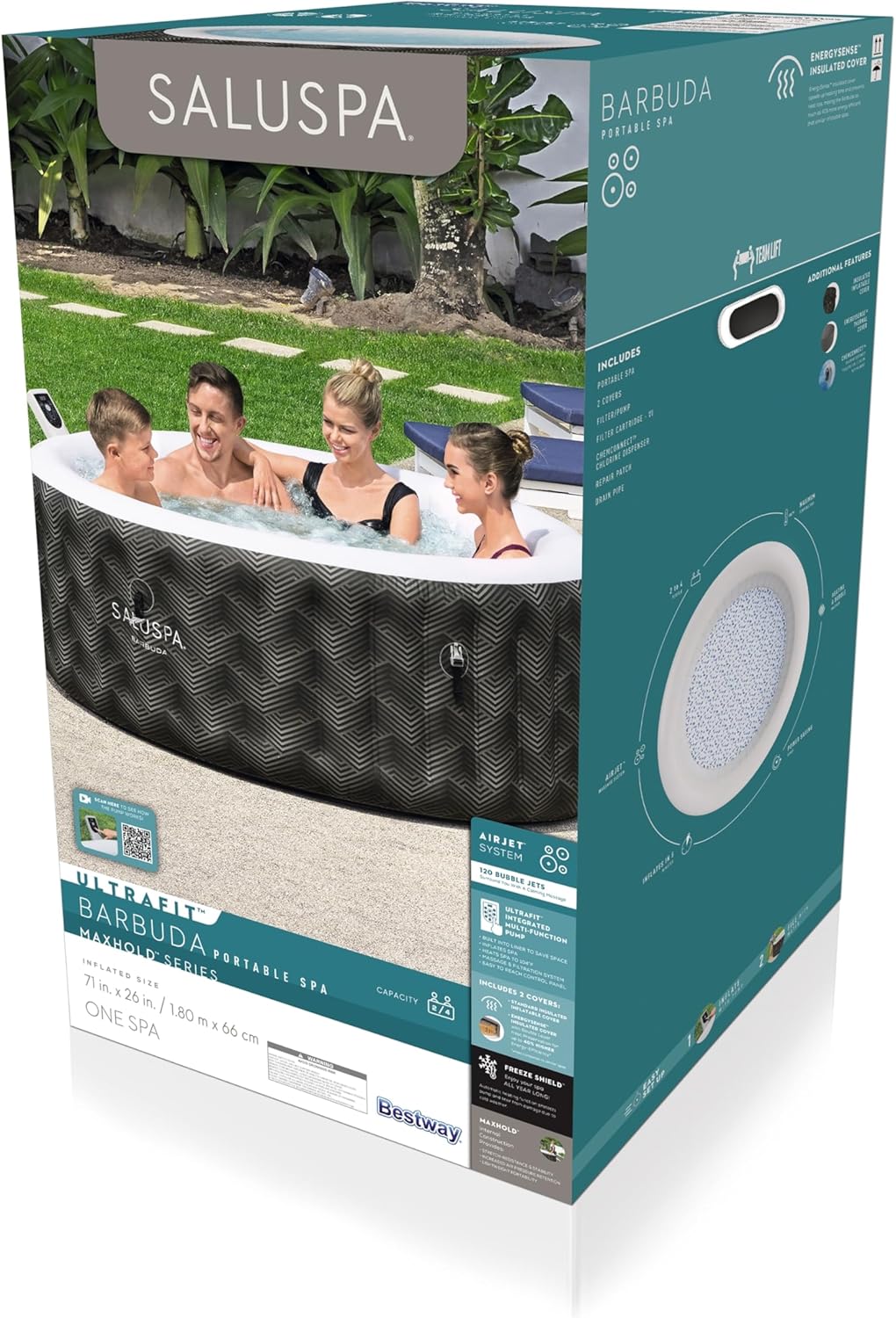 Inflatable Hot Tub Spa (71" X 26") | Portable Hot Tub with 2 Covers (1 Energy-efficient Thermal Cover and 1 Standard Cover) | Fits Up to 2-4…