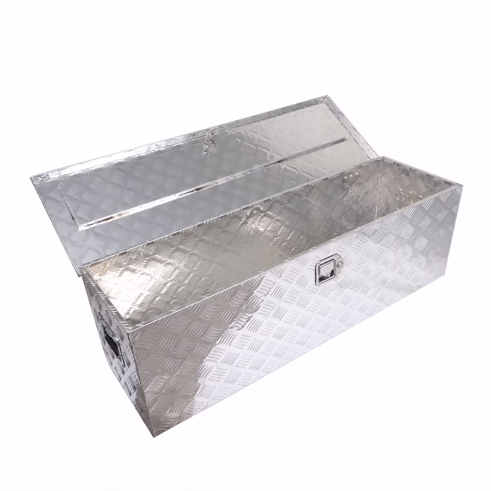SEBLAFF 49 Inch Trailer Tongue Tool Box Chest Box Diamond Tread Aluminum Heavy Duty Truck Pick Up Underbody Storage Organizer Handling Tools Weather Resistant w/Lock Sliver