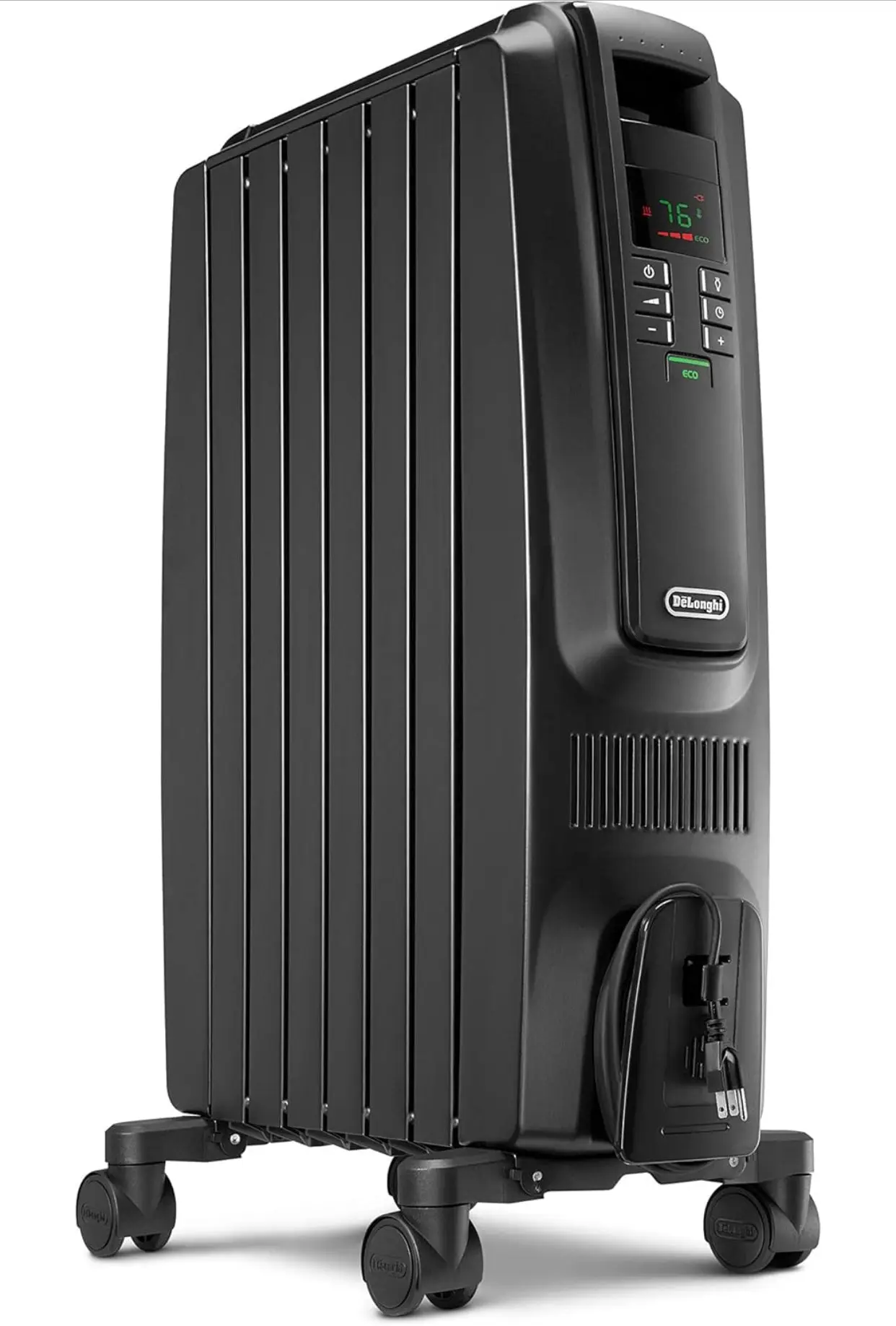 Oil Filled Radiator Space Heater, Quiet 1500W, Adjustable Thermostat, 3 Heat Settings, Timer, Energy Saving, Safety Features, White, , Black