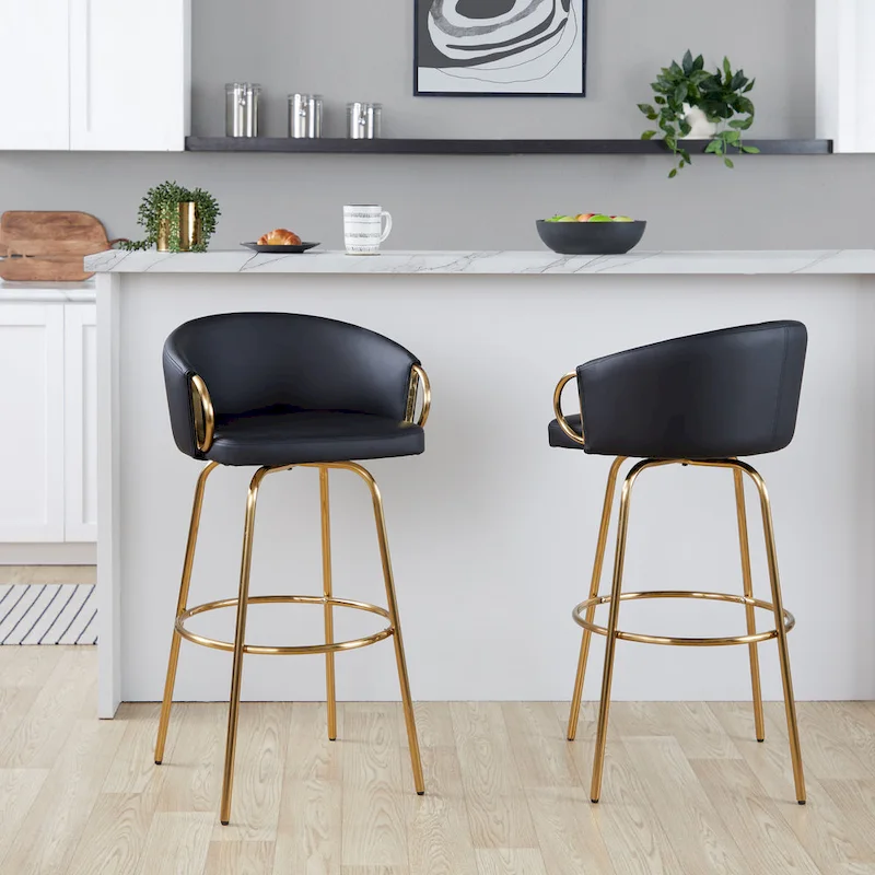 Swivel Bar Stool Set with Upholstered Seat and Metal Frame with Armrests