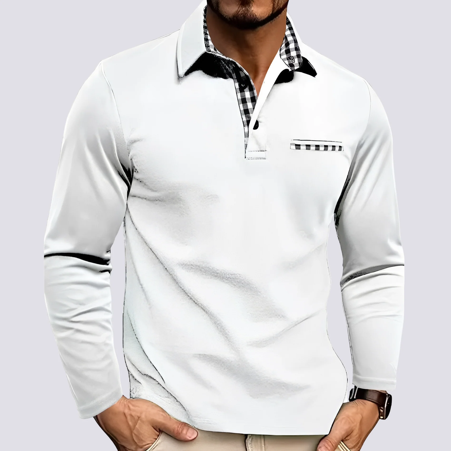 Mark – Polo pour homme – à manches longues décontracté