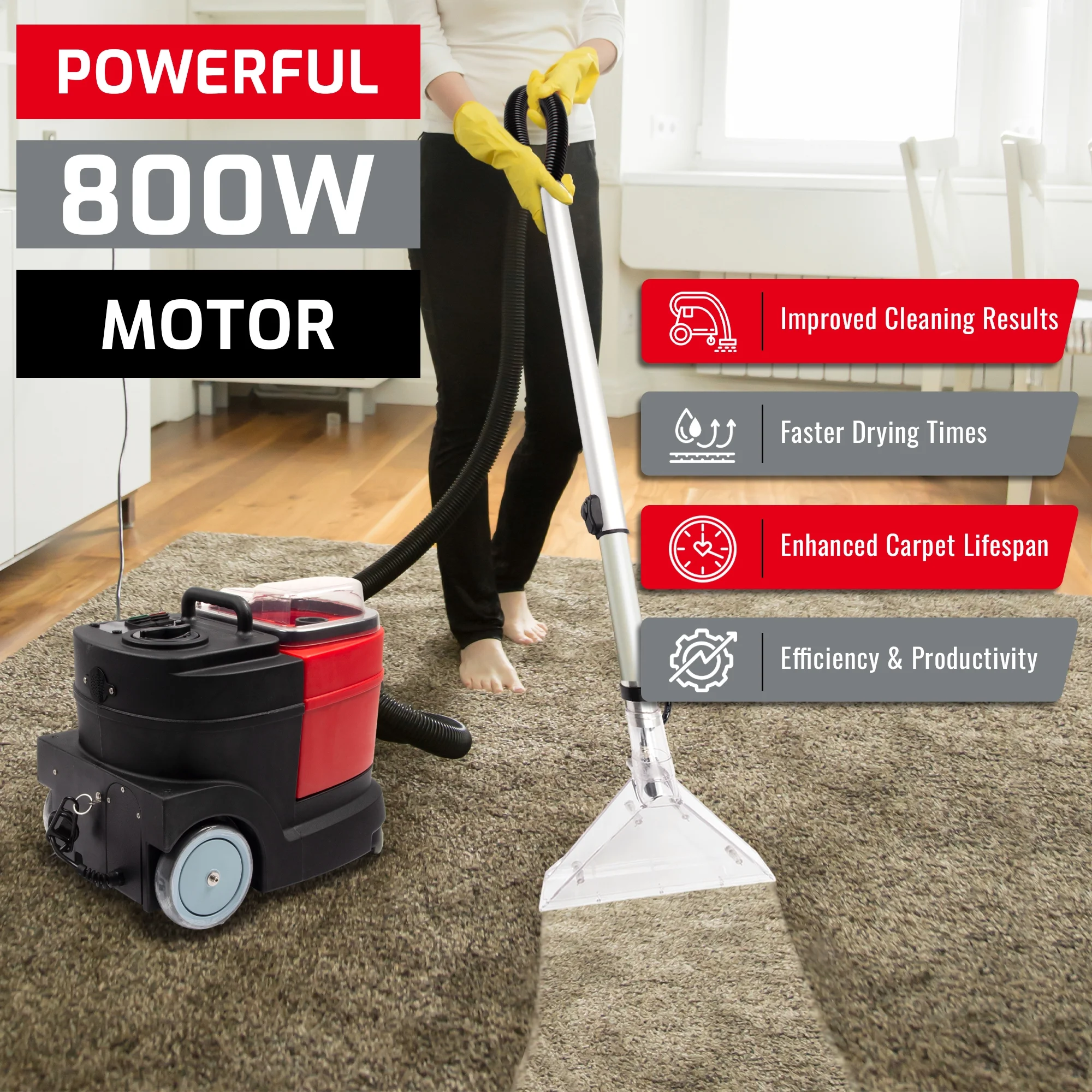 Carpet and Upholstery Extractor Cleaning Machine, Powerful 1.07 HP Motor, 3.7-gal Tank - Image 3