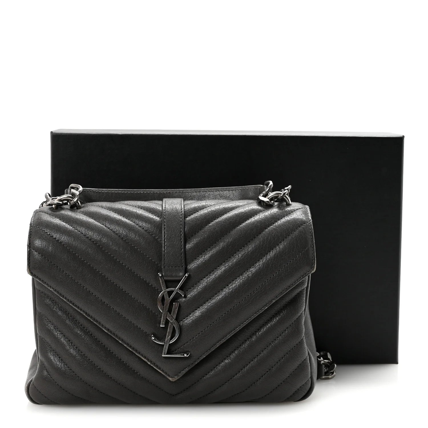 Sheepskin Matelasse Chevron Monogram Medium College Bag Asphalt