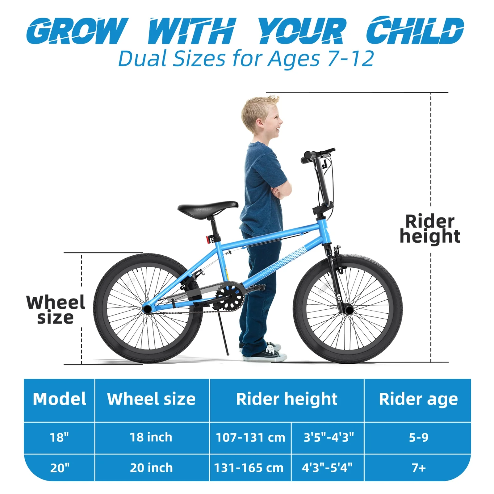 Freestyle Kids BMX Bikes 18 20 Inch Kids Bicycles for Years Old Boys Girls Teen with Adjustable Seat and Handbrake, for Kids 7 13 Beginner Level to Advanced Rider(White/18") Image 10