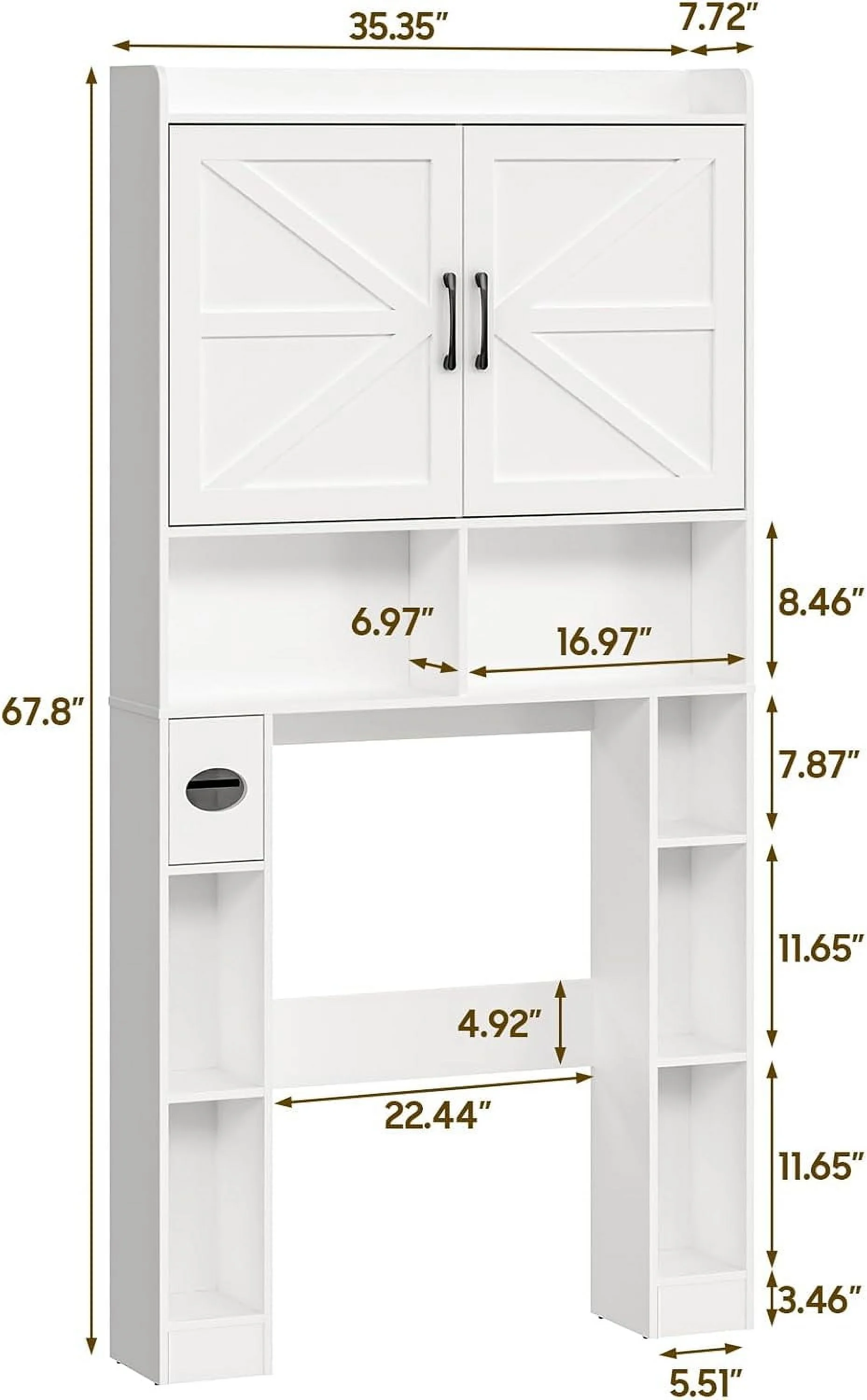 Over The Toilet Storage Cabinet with Toilet Paper Holder Stand, Above Toilet with Adjustable Shelf 2 Doors(Unique White) - Image 8