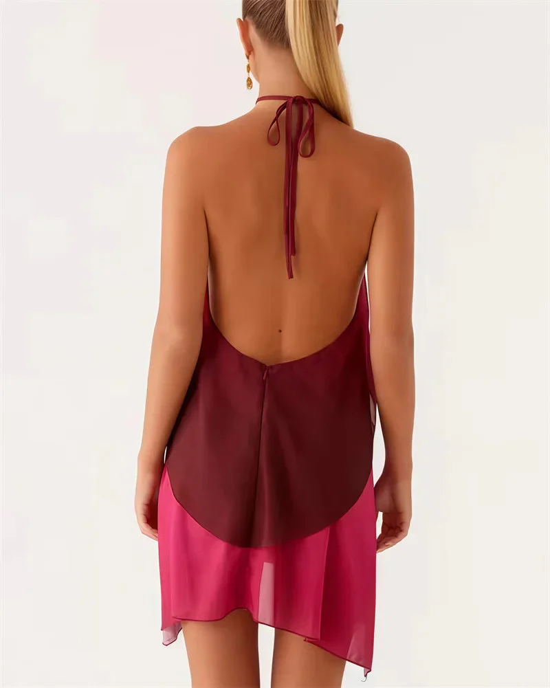 Robe courte à volants dégradé rose