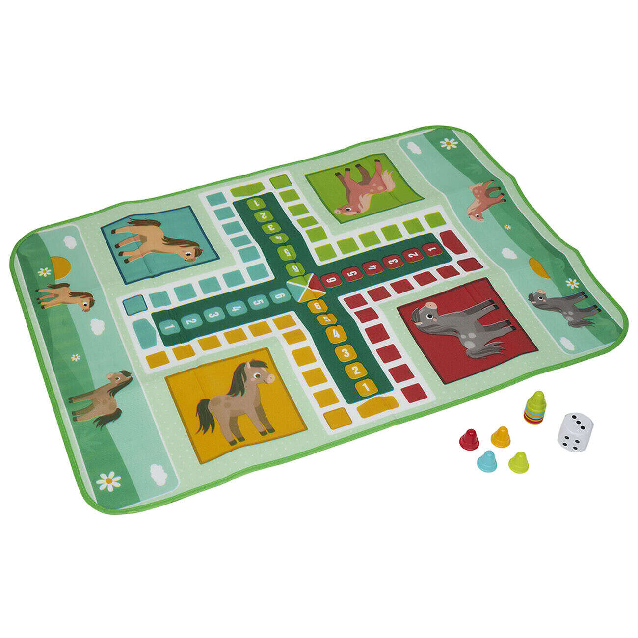 Tapis de jeu XL petits chevaux  avec pions et dé 130x93cm