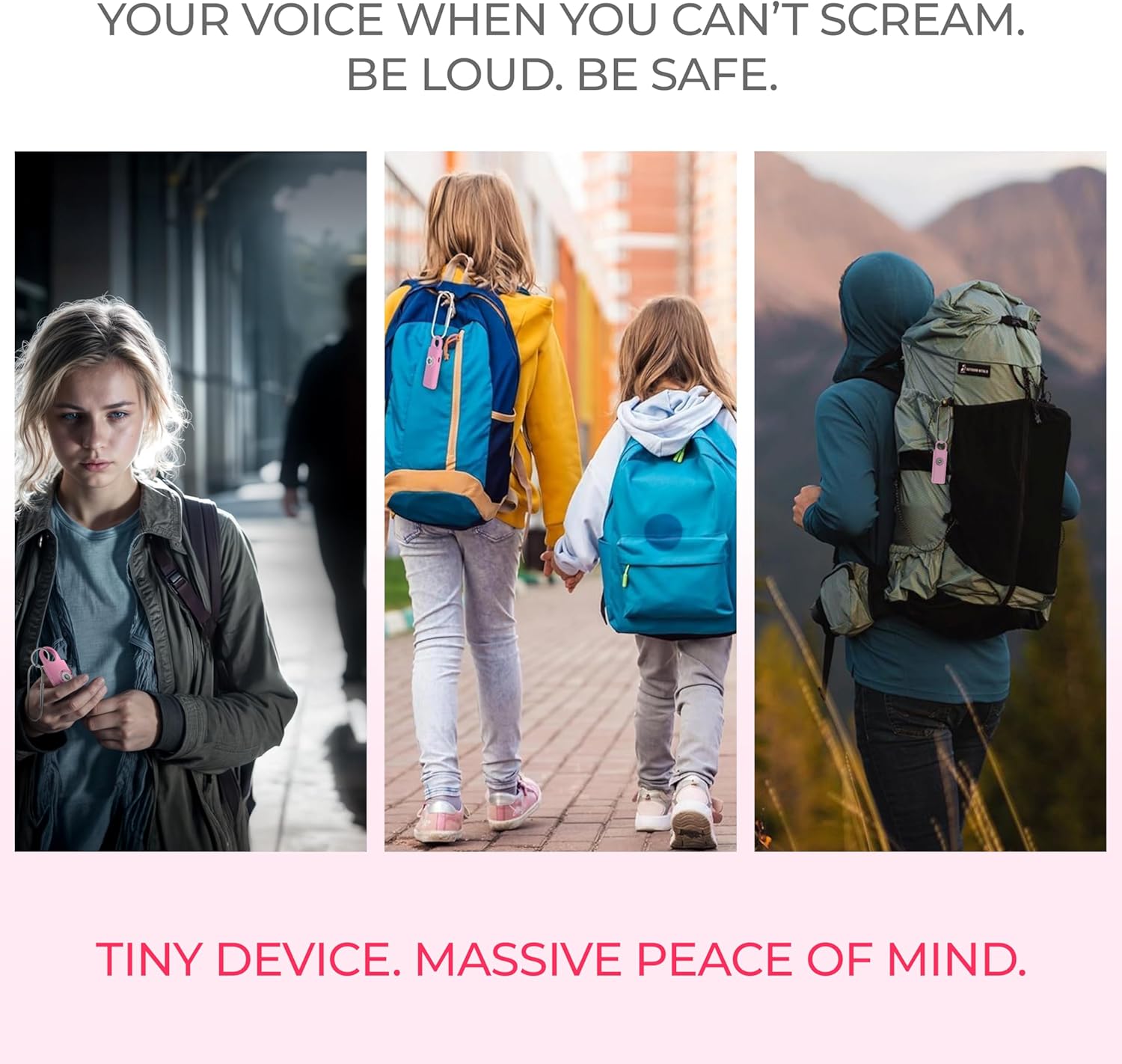 140dB Loudest USB-C Rechargeable Personal Alarm Keychain for Women – Low Battery Indicator, Strobe Light & Panic Button for Self Defense Weapons, Seniors & Travel Safety Essentials (Pink)