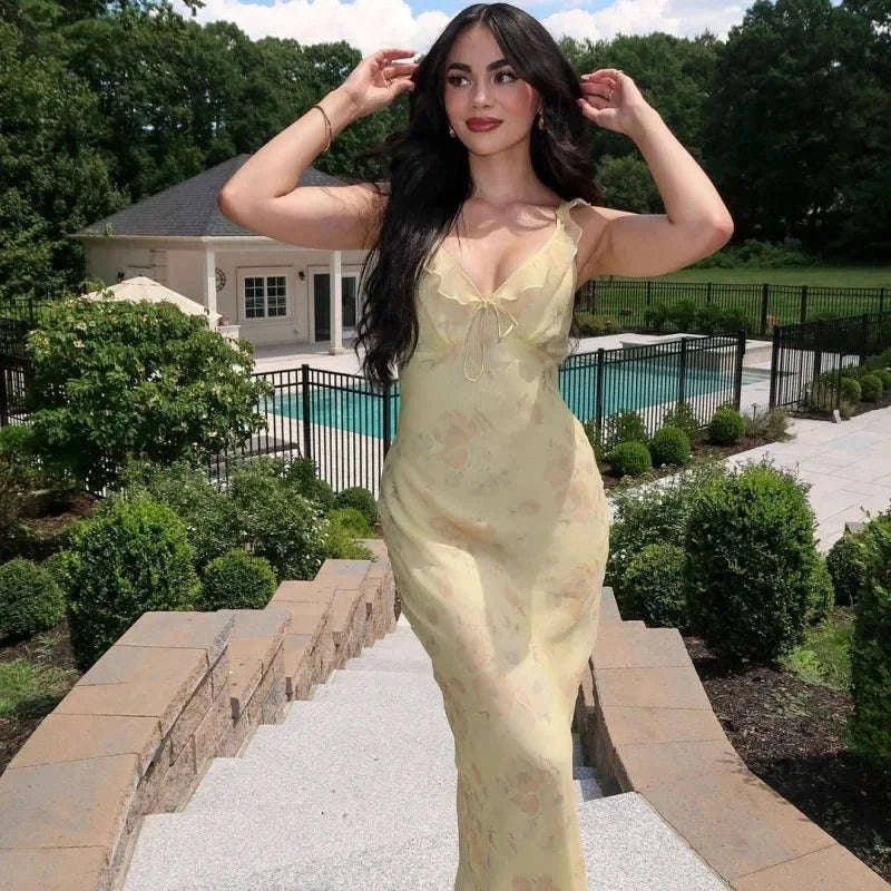 Robe Maxi Dos Nu Plongeant Fleurie Mode Été