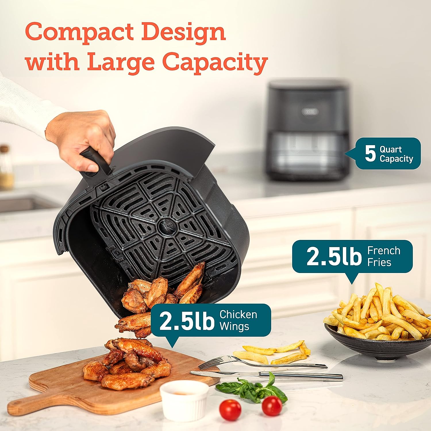 Friteuse à air COSORI Pro LE 5 L, pour des repas rapides et faciles, jusqu'à 230 °C, fonctionnement silencieux, 85 % d'huile en moins, plus de 130 recettes exclusives, 9 fonctions personnalisables en 1, compacte, compatible lave-vaisselle, grise